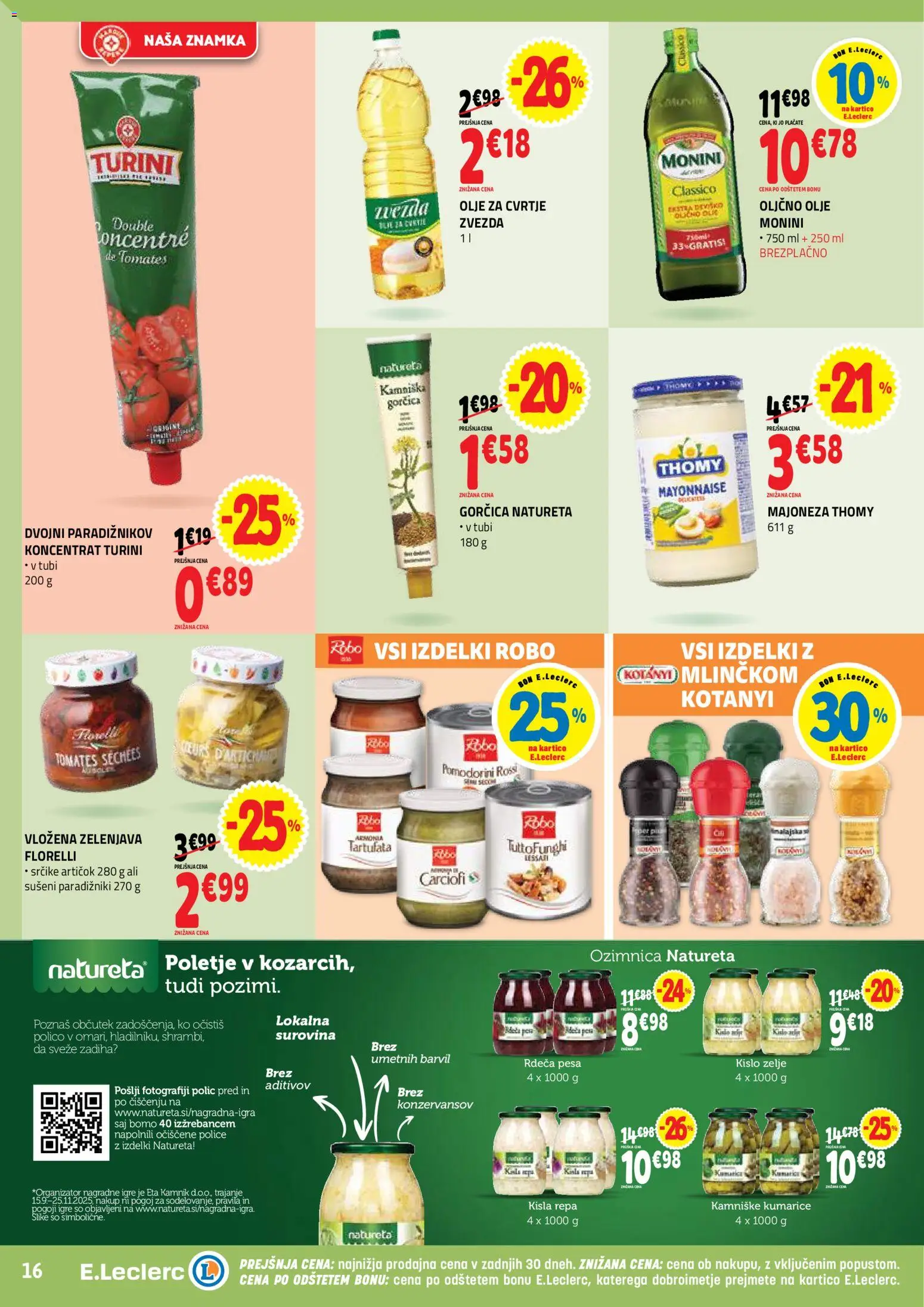 Novi E.leclerc katalog ponudbe – veljaven od 29.10.2025 | Stran: 16 | Izdelki: Oljčno olje, Olje, Majoneza, Pesa
