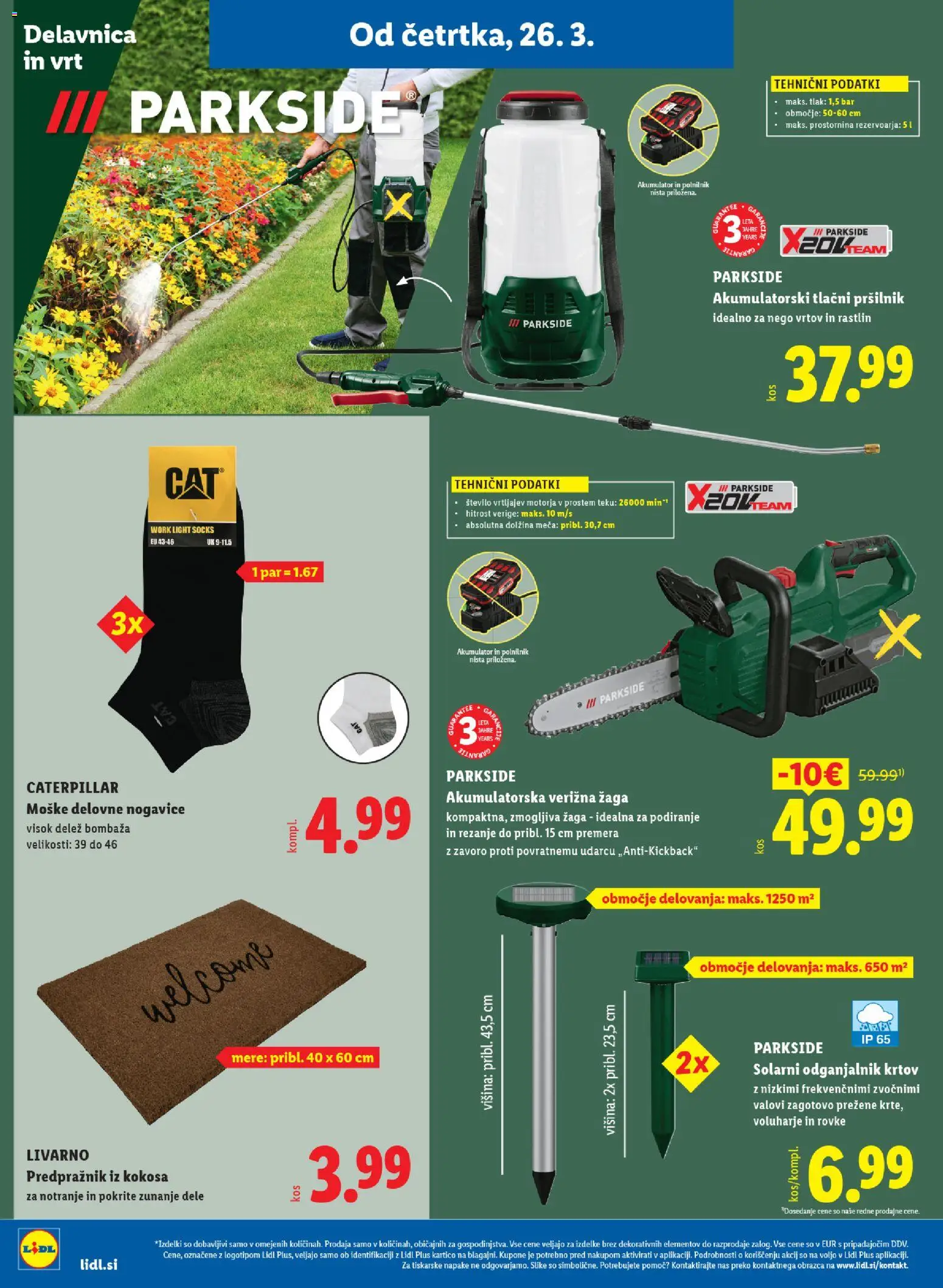 Novi Lidl katalog ponudbe – veljaven od 26.03.2026 | Stran: 30 | Izdelki: Verižna žaga, Predpraznik, Akumulator, Nogavice