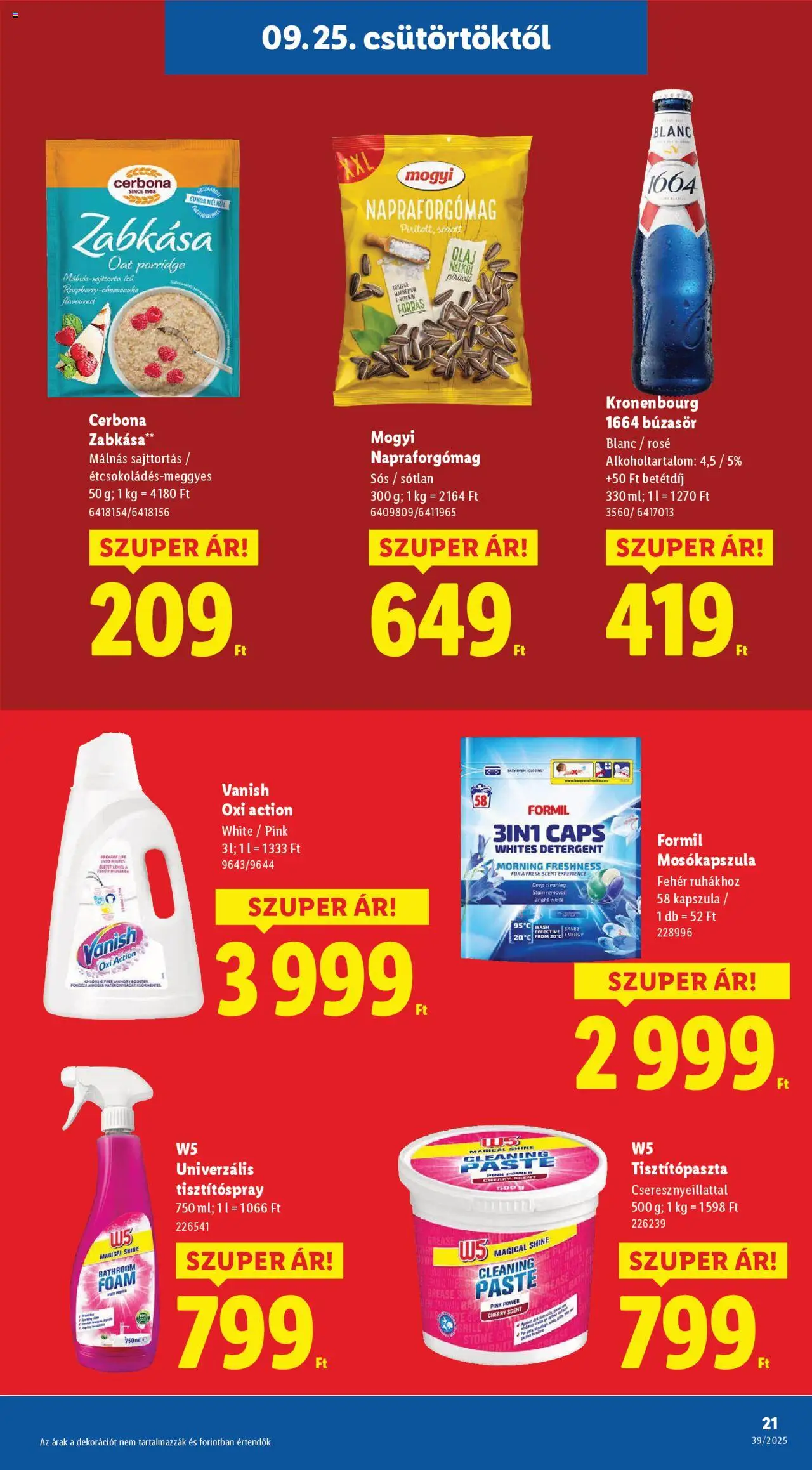 Lidl akciós ujság - amely érvényes a következő dátumtól: 25.09.2025 | Oldal: 21 | Termékek: Búzasör, Zabkása, Mosókapszula, Cukor