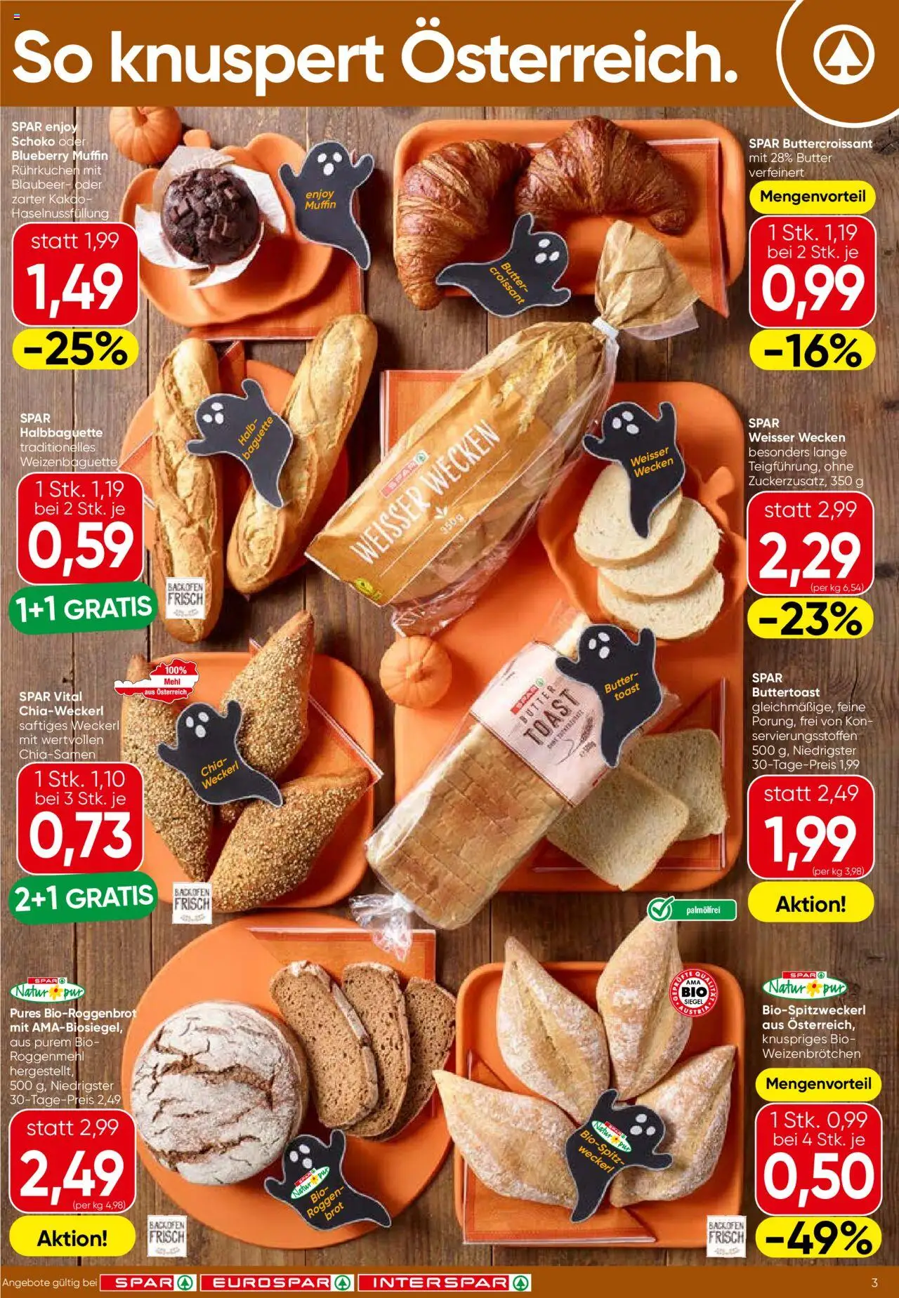 Spar Flugblatt - Vorarlberg gültig ab 09.10.2025 | Seite: 3 | Produkte: Jääkaappipakastin, Butter, Brot