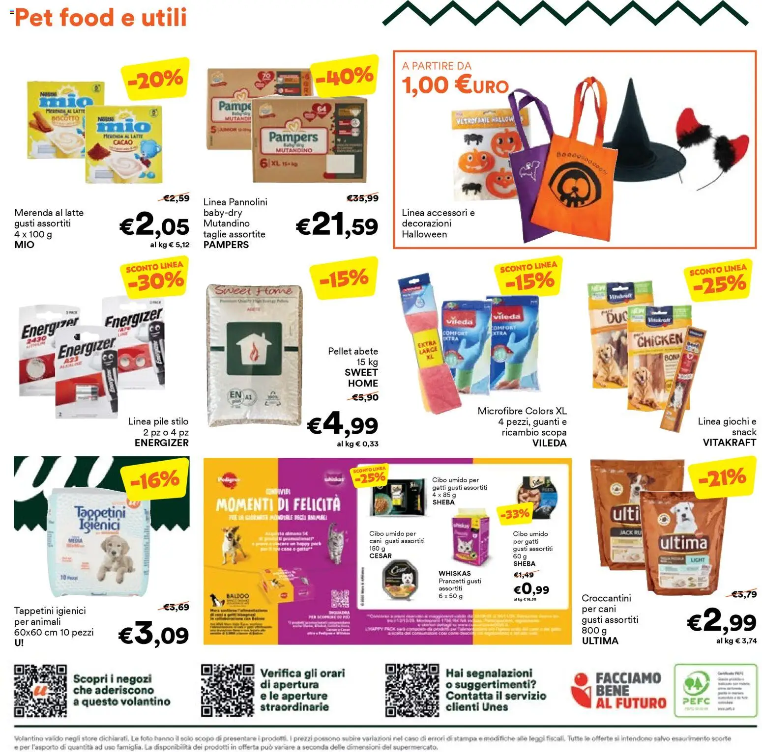 Volantino Unes del 22.10.2025 | Pagina: 8 | Prodotti: Pellet, Guanti, Pampers, Scopa