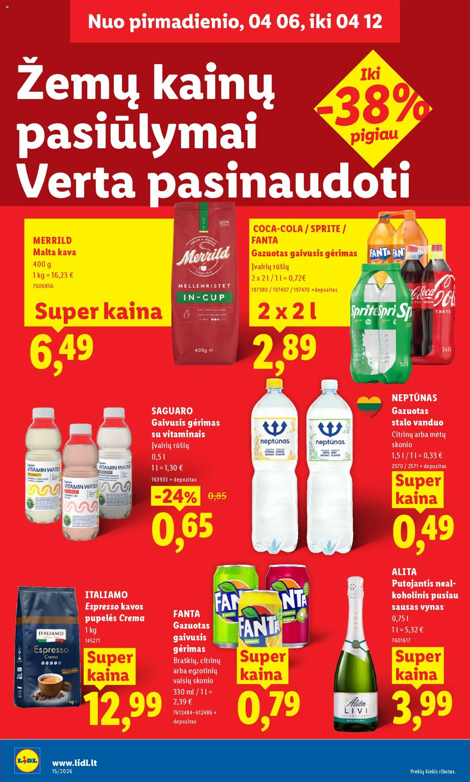 LIDL akcijos nuo 06.04.2026 | Puslapis: 22 | Prekių: Gaivusis gėrimas, Pupelės, Kava, Vynas