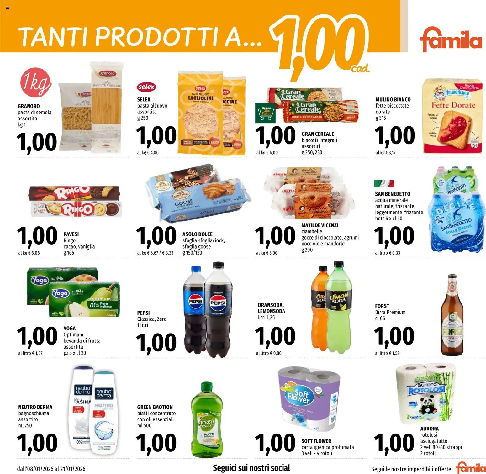 Volantino Famila del 08.01.2026 | Pagina: 3 | Prodotti: Frutta, Pasta, Agrumi, Acqua minerale