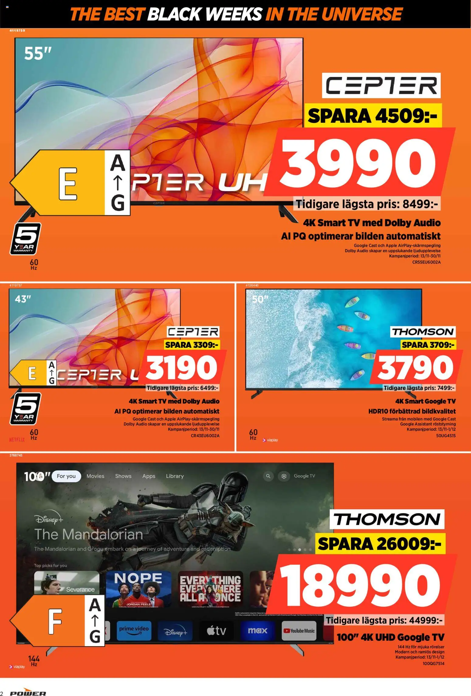 Power reklamblad aktuell från 17.11.2025 | Sida: 2 | Produkter: Äpple, Smart tv, Tv, Audio