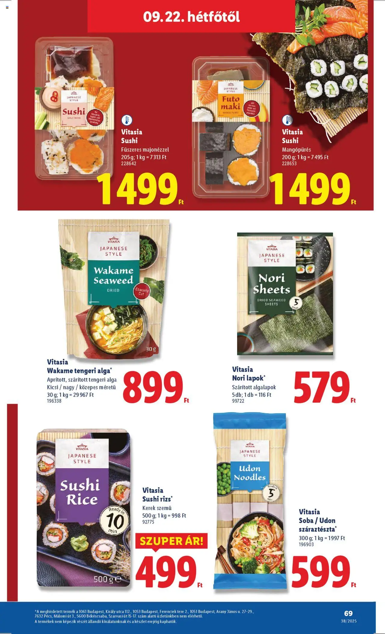 Lidl akciós ujság - amely érvényes a következő dátumtól: 18.09.2025 | Oldal: 69 | Termékek: Sushi, Mangó