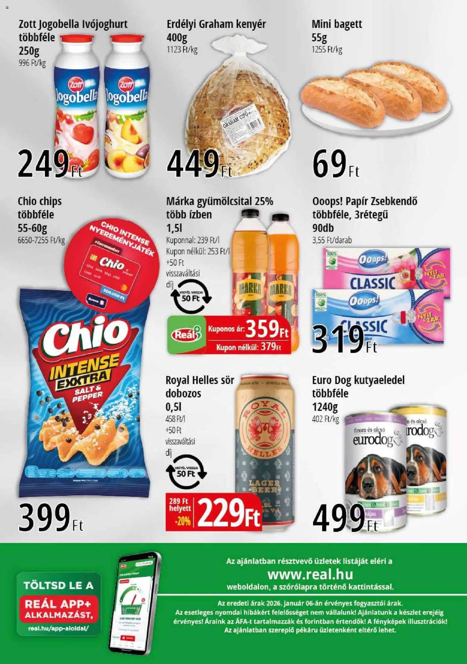 Reál akciós ujság - amely érvényes a következő dátumtól: 15.01.2026 | Oldal: 2 | Termékek: Ivójoghurt, Chips, Kutyaeledel, Kenyér