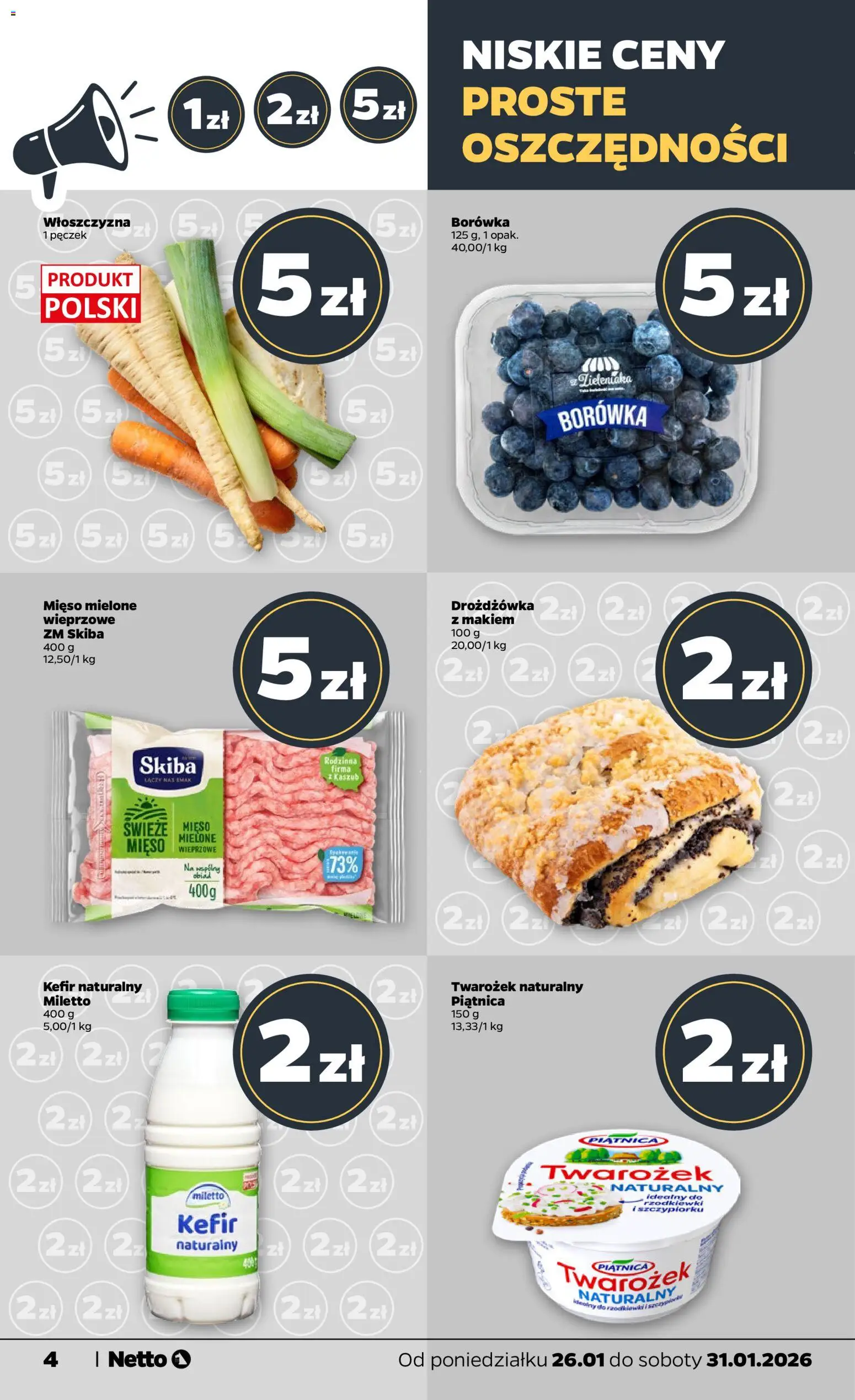 Netto gazetka - Spożywcza od 26.01.2026 | Strona: 4 | Produkty: Kefir, Mięso, Mięso mielone, Kefir naturalny