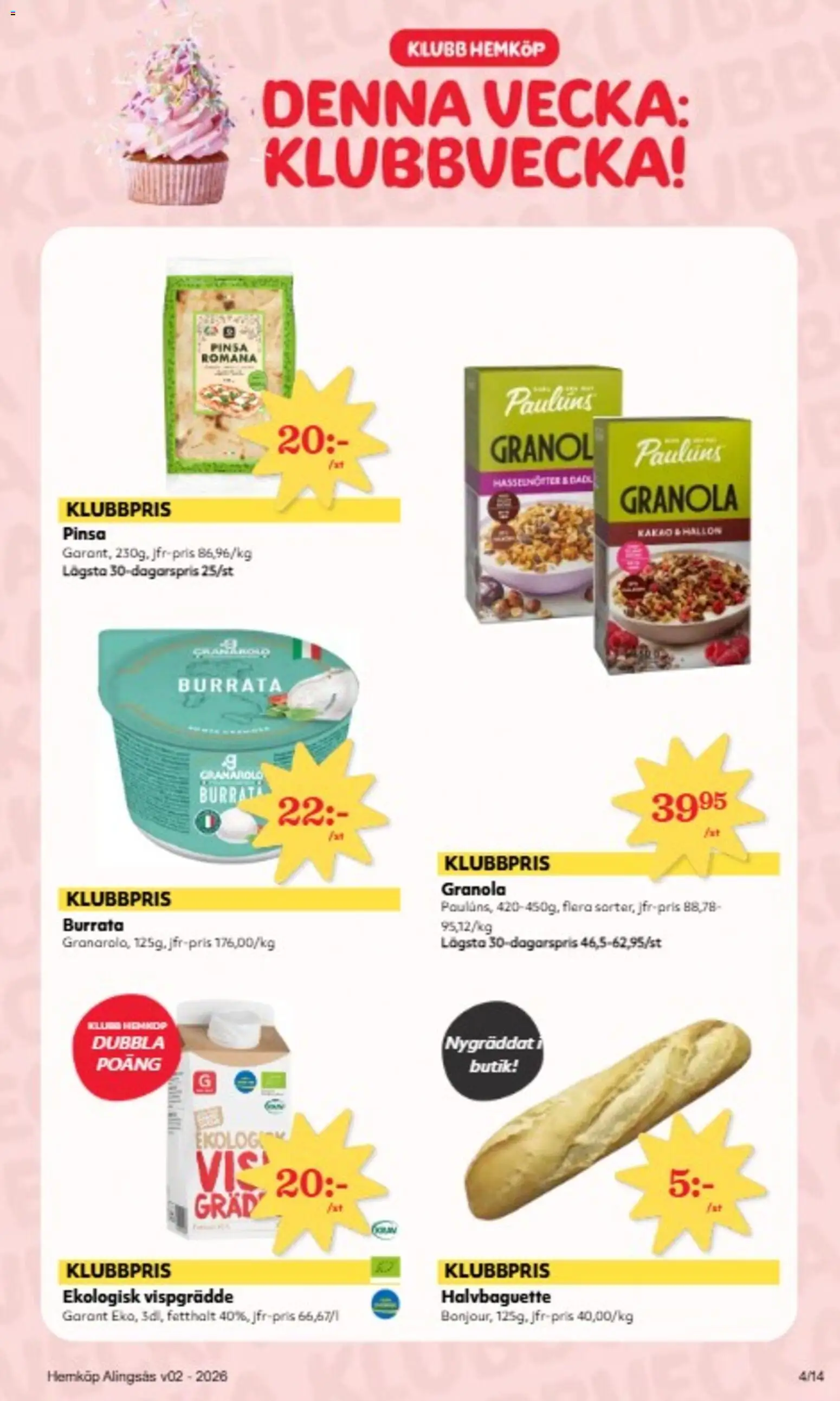 Hemköp reklamblad aktuell från 05.01.2026 | Sida: 4 | Produkter: Baguette, Burrata, Granola, Vispgrädde