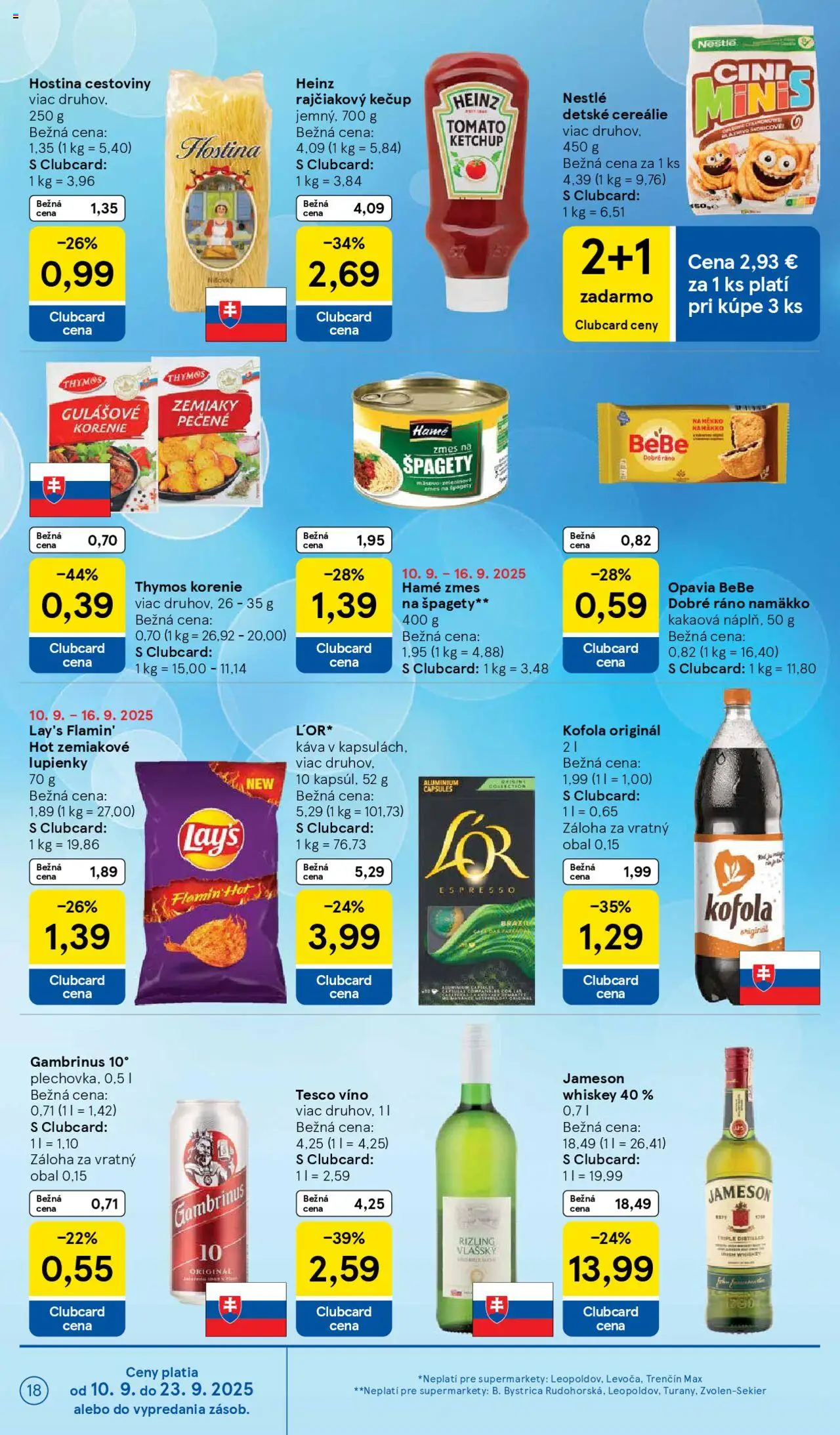 Nové Tesco akcie – leták je platný od 10.09.2025 | Strana: 18 | Produkty: Cestoviny, Kofola, Cereálie, Špagety