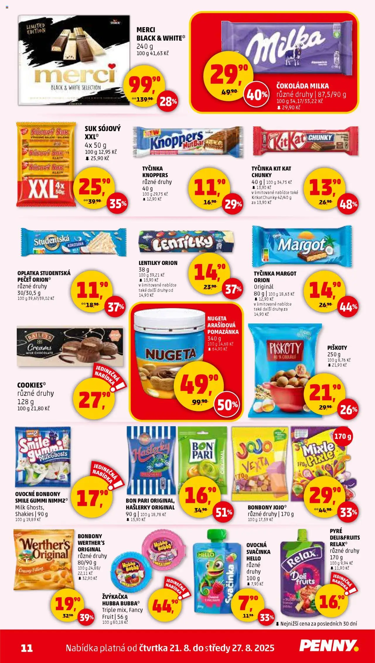 Penny Market leták - Čtvrtečník od 21.08.2025 | Strana: 11 | Produkty: Bonbóny, Merci, Lentilky Orion, Lentilky