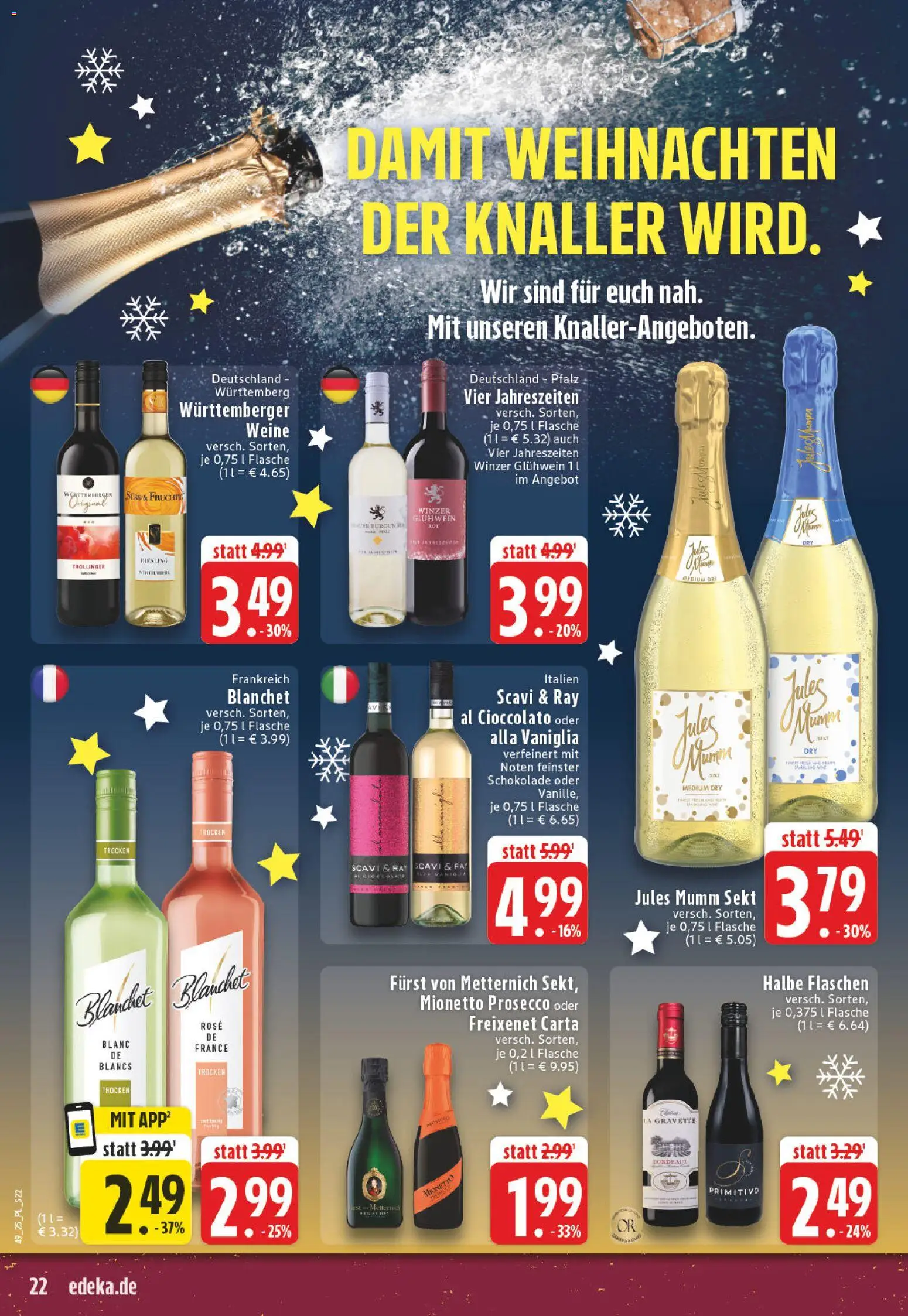 Edeka Prospekt 	 – gültig ab 01.12.2025 | Seite: 22 | Produkte: Mumm sekt, Freixenet, Sekt, Jules mumm
