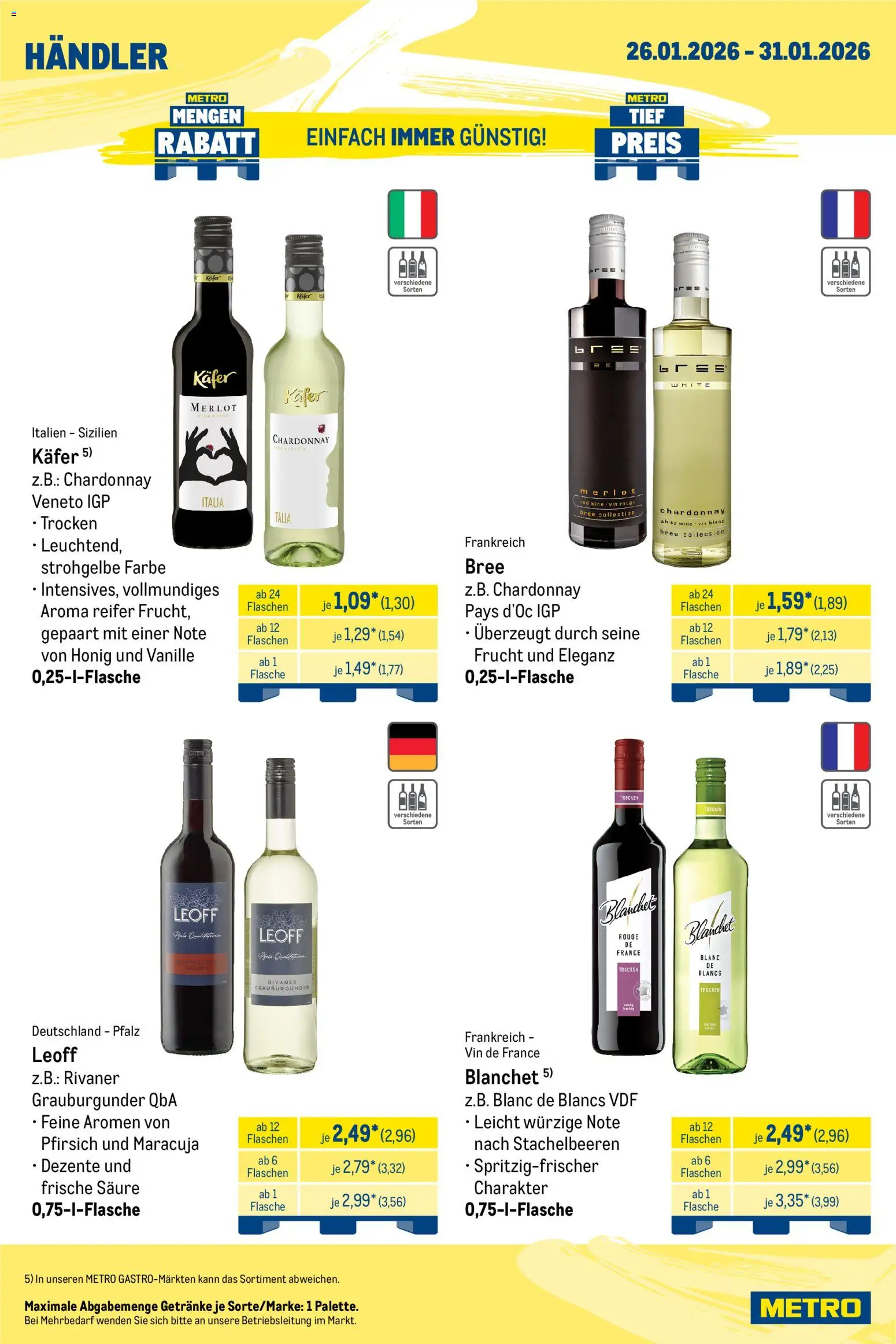 Metro Wochen-Angebote Händler – gültig ab 26.01.2026 | Seite: 6 | Produkte: Merlot, Bree, Rouge, Pfirsich