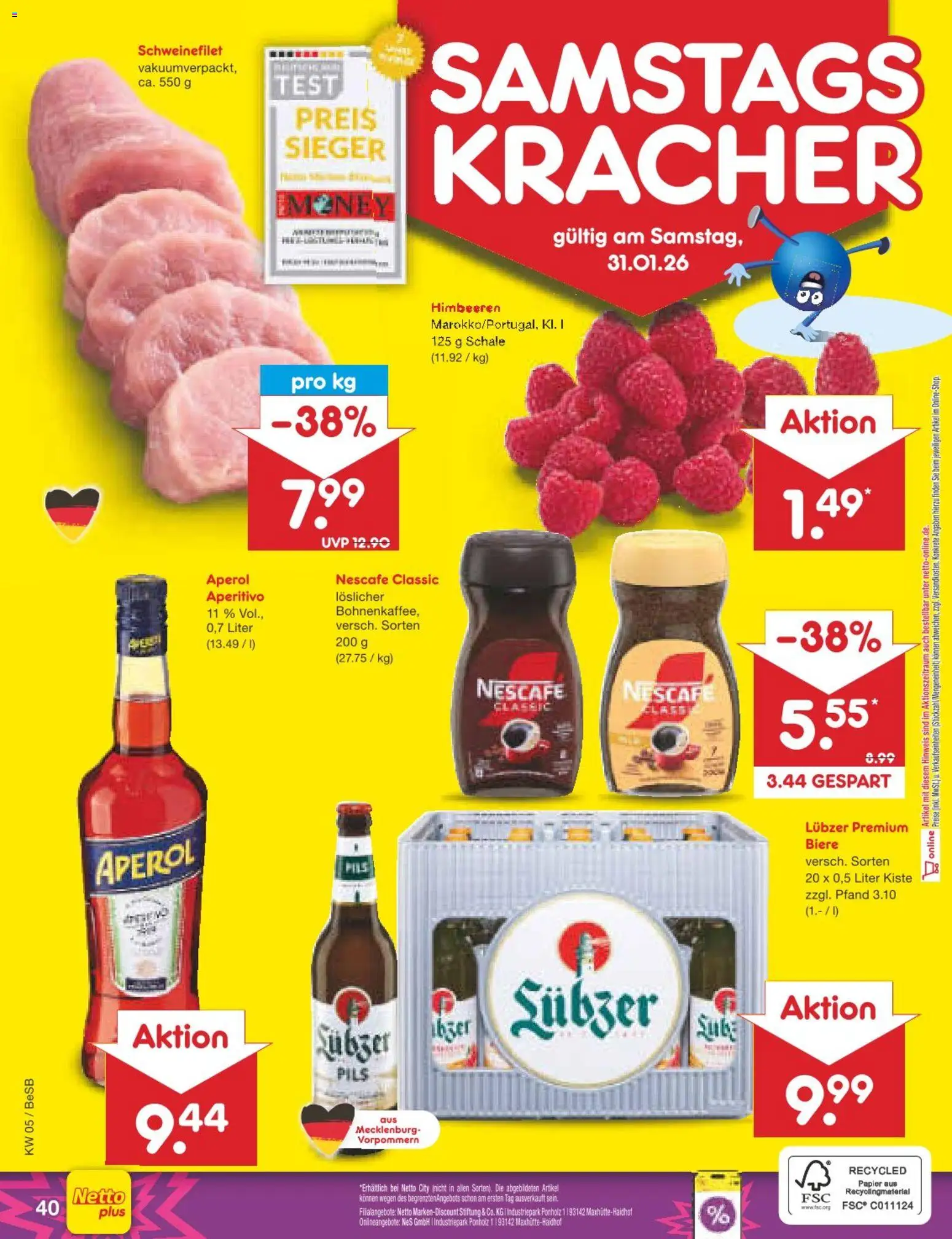 Netto Marken-Discount Prospekt 	 – gültig ab 26.01.2026 | Seite: 48 | Produkte: Himbeeren, Nescafe, Pils, Lubzer
