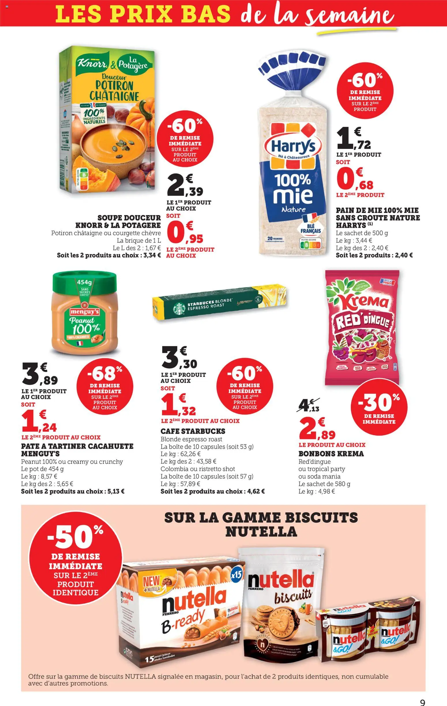 {H1} | Page: 9 | Produits: Courgette, Pain de mie, Café, Bonbons