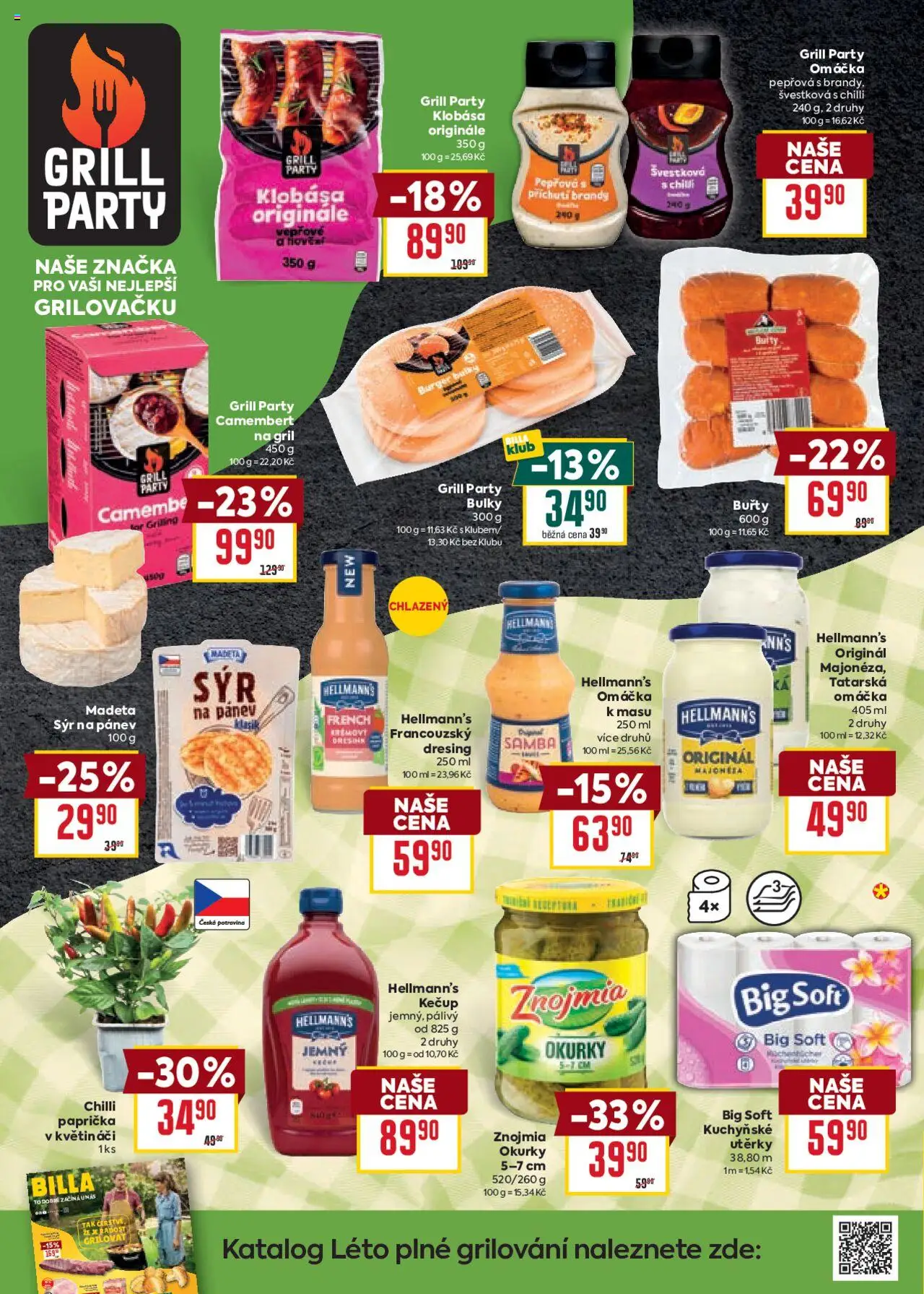 Billa Velký leták od 06.08.2025 | Strana: 12 | Produkty: Sýr, Klobása, Brandy, Gril