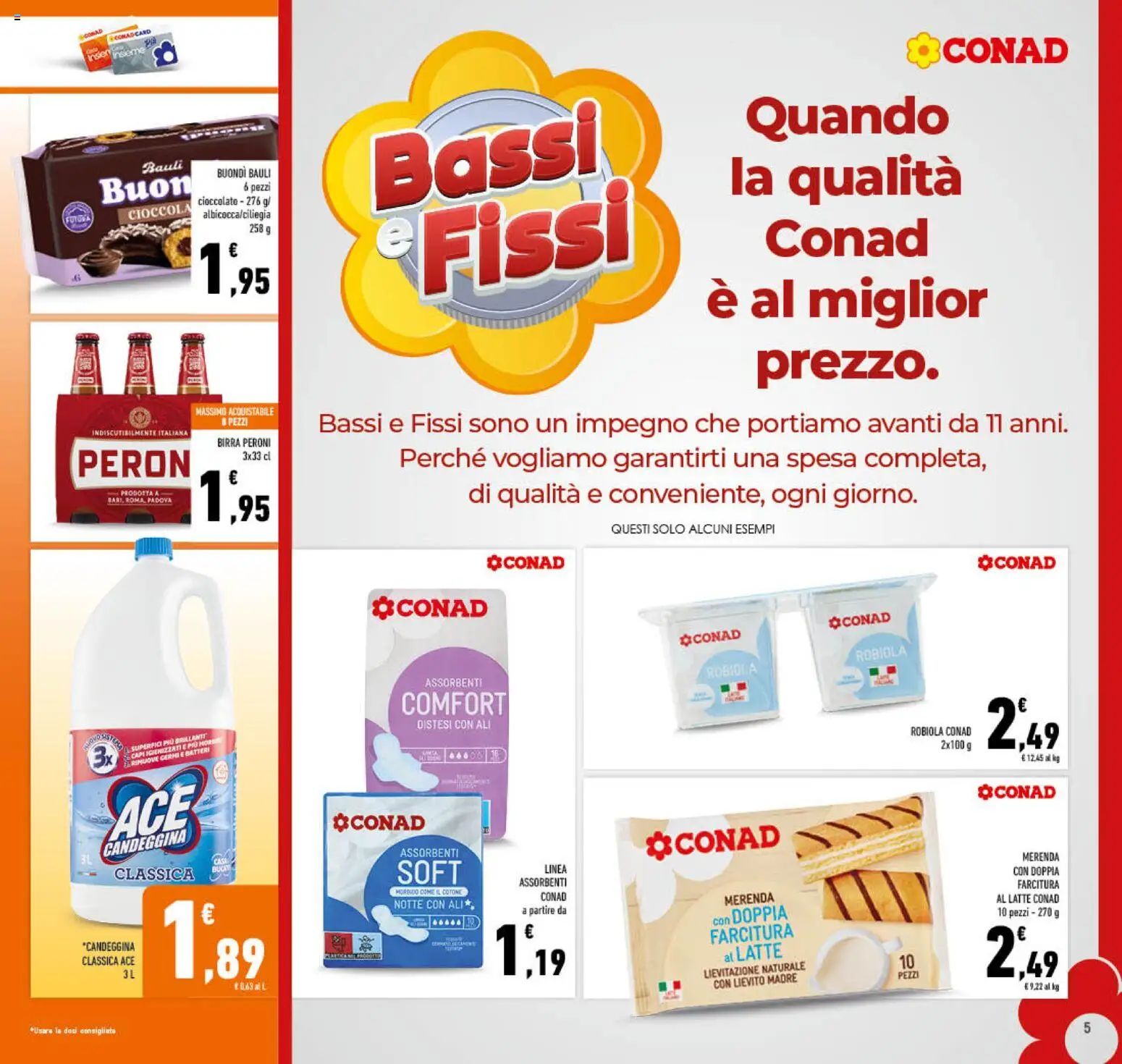 Volantino Conad del 22.04.2026 | Pagina: 5 | Prodotti: Birra, Candeggina, Latte, Robiola