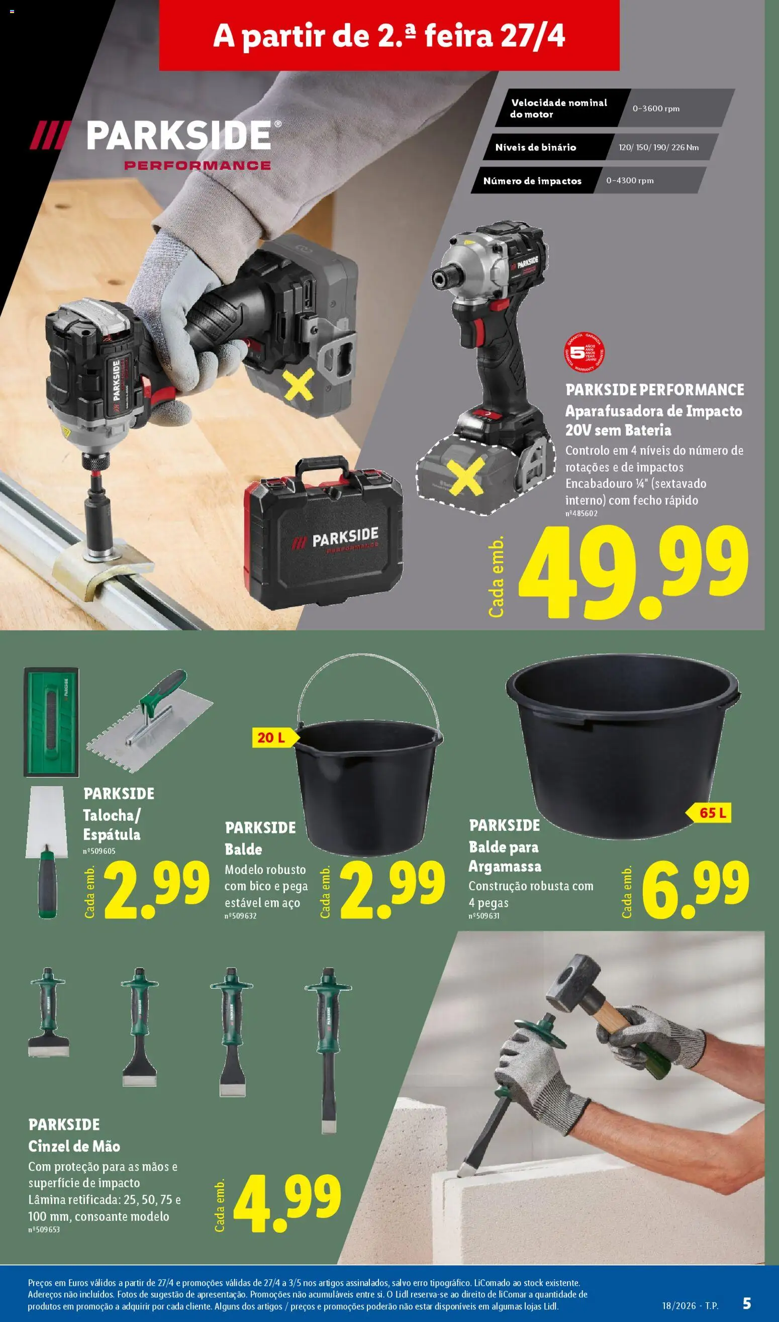 Lidl Novidades │ válido de 27.04.2026 | Página: 5 | Produtos: Espátula, Balde, Argamassa, Bateria