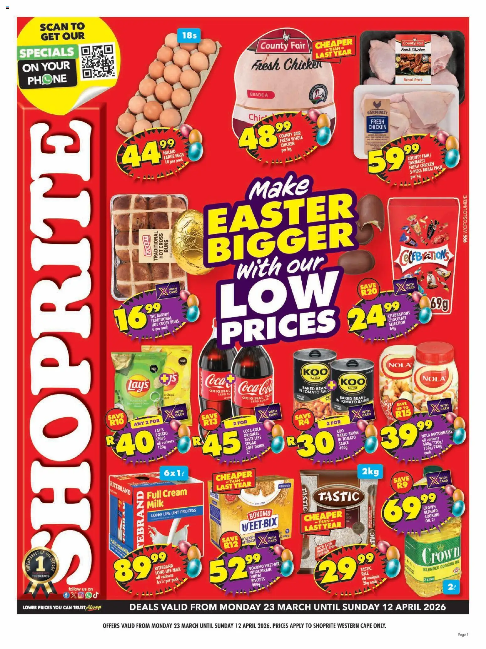 New Shoprite catalogue – valid from 23.03.2026 | Page: 1 | Products: Baked beans, Milk, Chips, Sauce