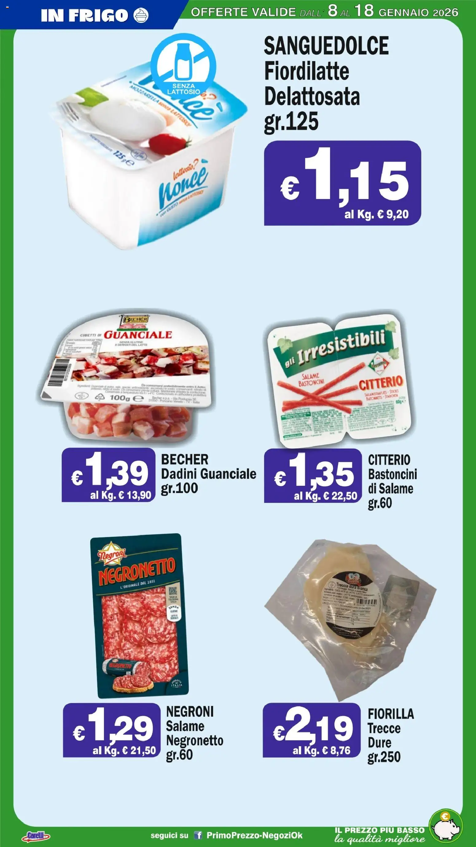Volantino Primo Prezzo del 08.01.2026 | Pagina: 39 | Prodotti: Pane, Salame, Latte, Guanciale