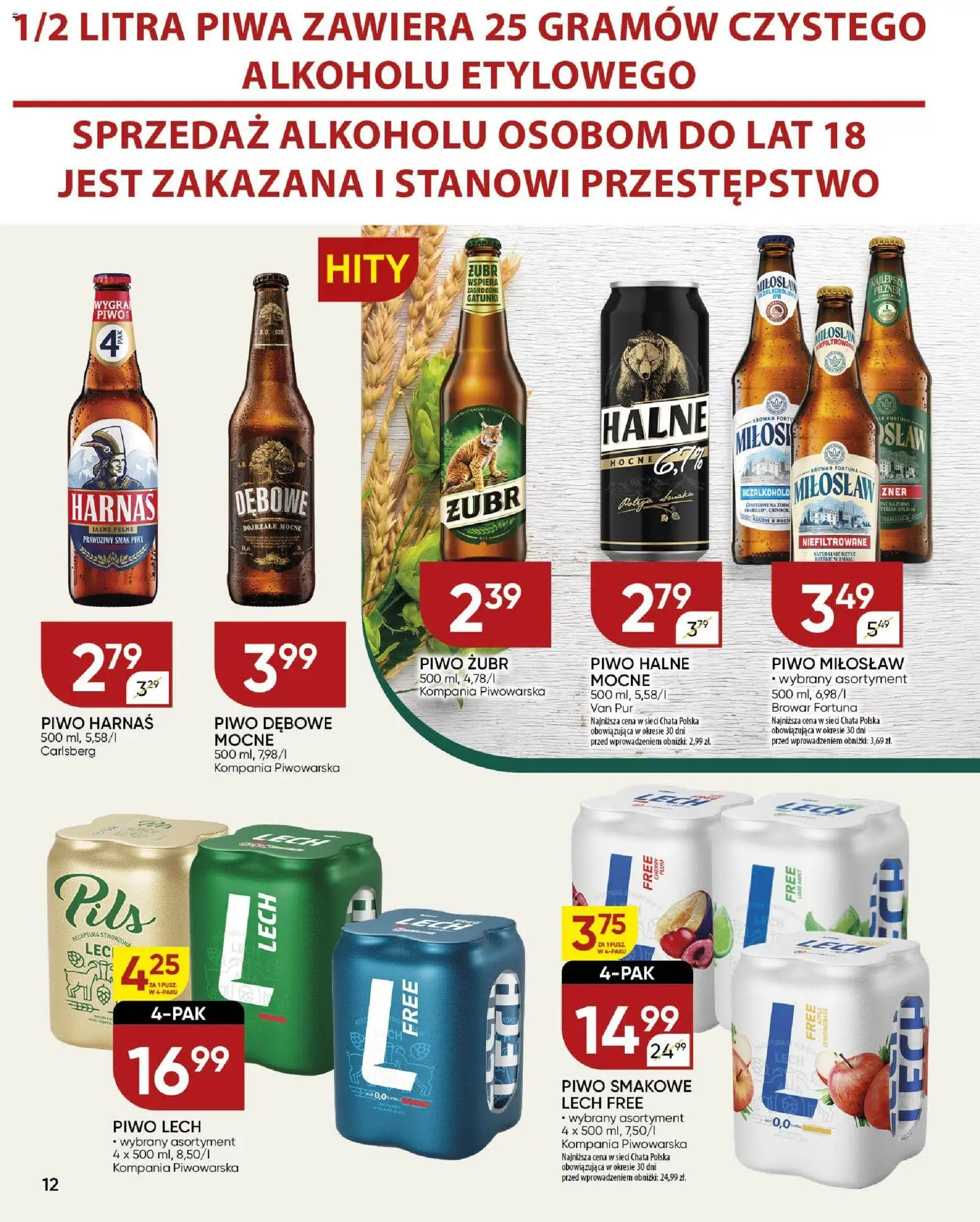 Chata Polska Gazetka od 29.12.2025 | Strona: 12 | Produkty: Piwo żubr, Harnaś, Piwo
