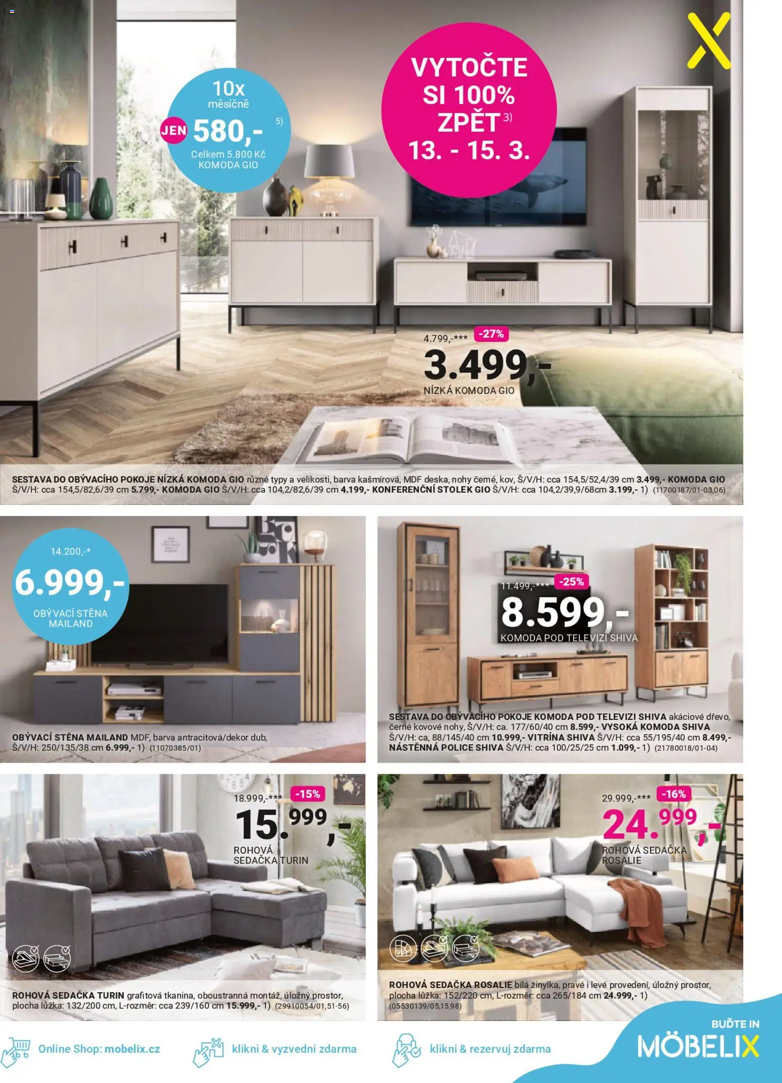 Möbelix leták od 09.03.2026 | Strana: 7 | Produkty: Tuřín, Komoda, Obývací stěna, Konferenční stolek