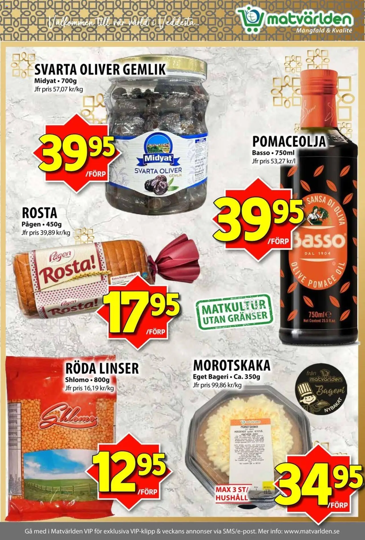 Matvärlden reklamblad aktuell från 13.10.2025 | Sida: 3 | Produkter: Linser, Bageri, Oliver, Röda linser