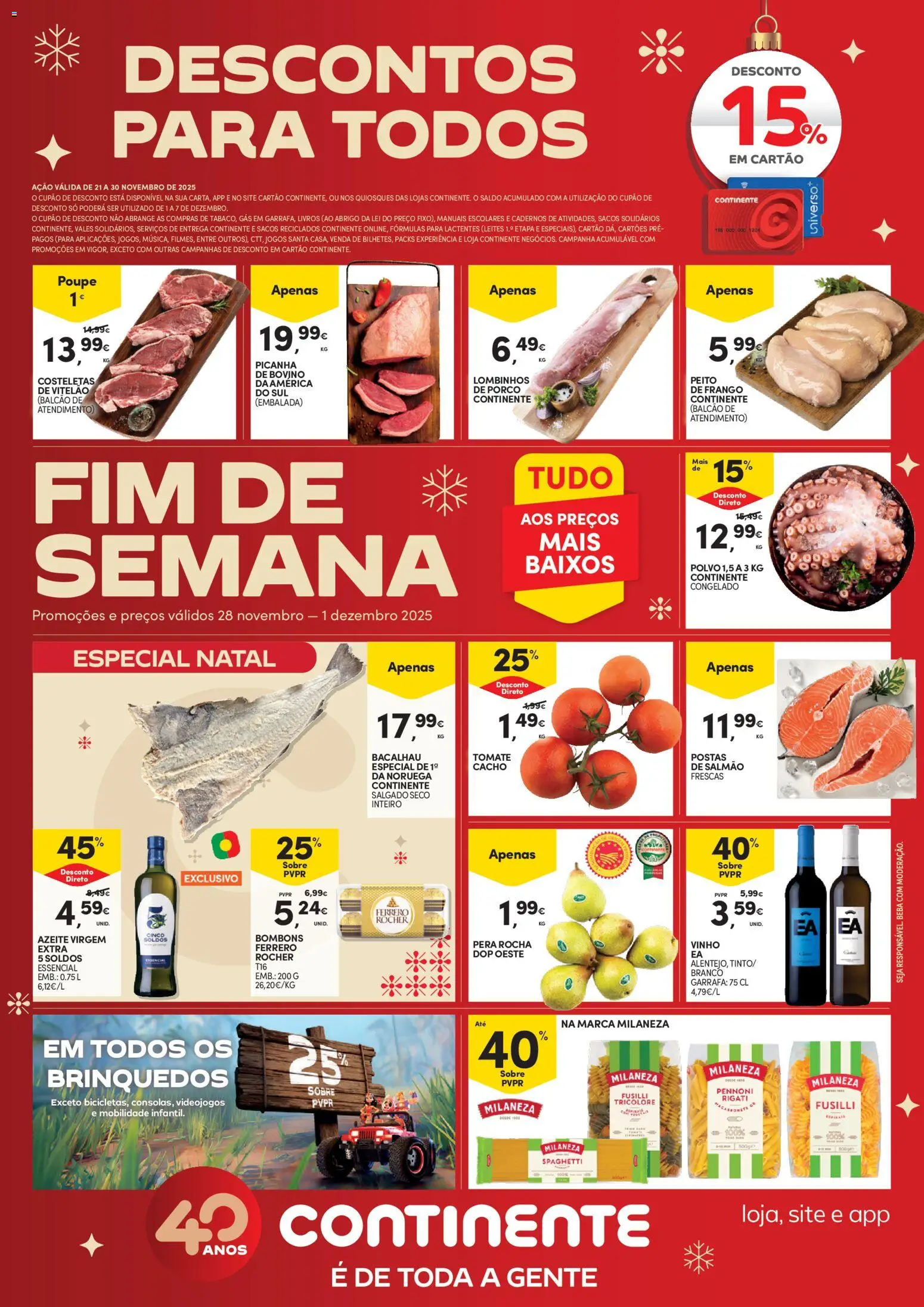 Continente - Fim de Semana │ válido de 28.11.2025 | Página: 1 | Produtos: Azeite, Jogos, Bacalhau, Frango