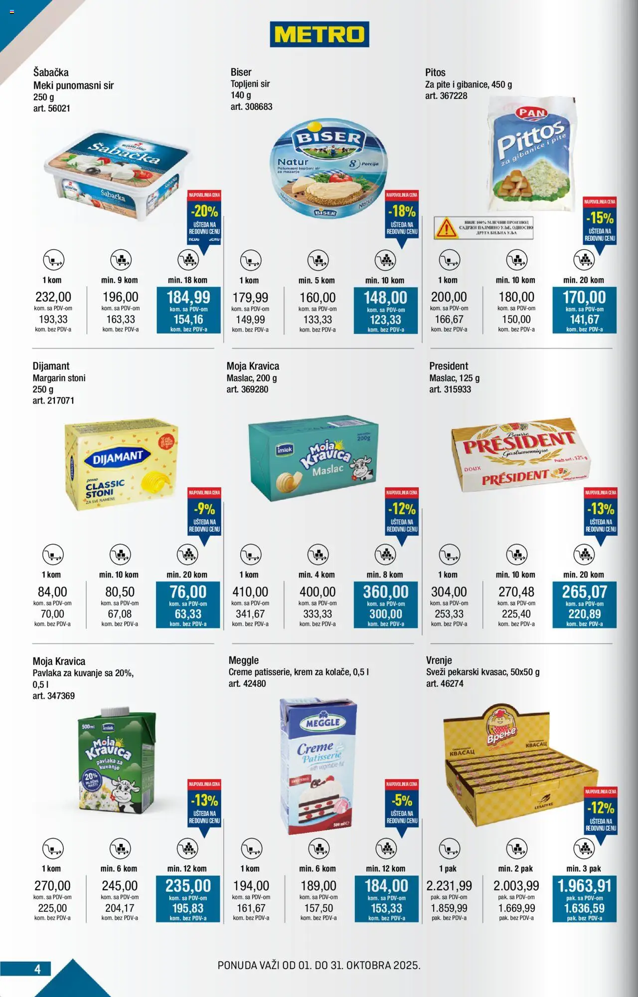 Metro katalog - važi od 01.10.2025 | Strana: 4 | Proizvode: Maslac, Margarin, Sir, Topljeni sir
