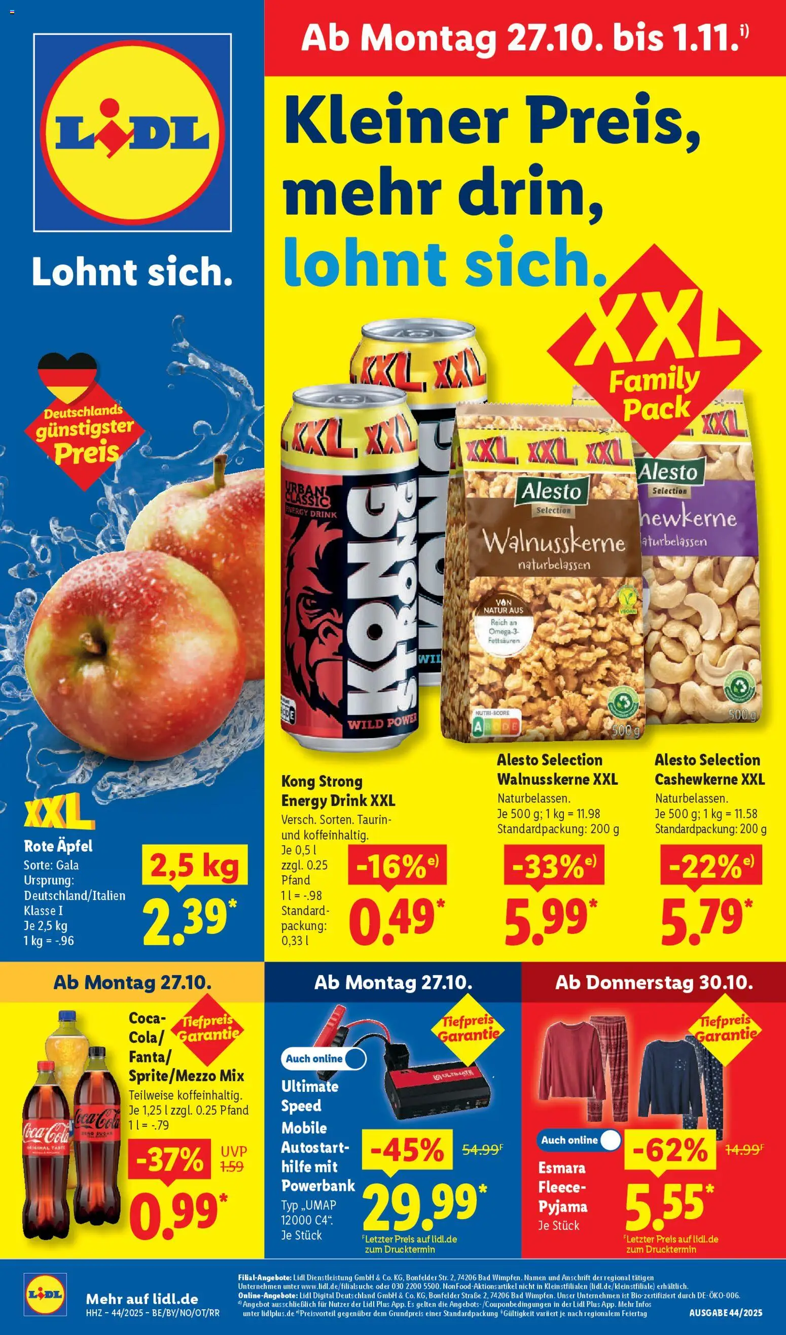 Lidl Prospekt Holzminden – gültig ab 27.10.2025 | Seite: 1 | Produkte: Coca cola, Fanta, Energy, Äpfel