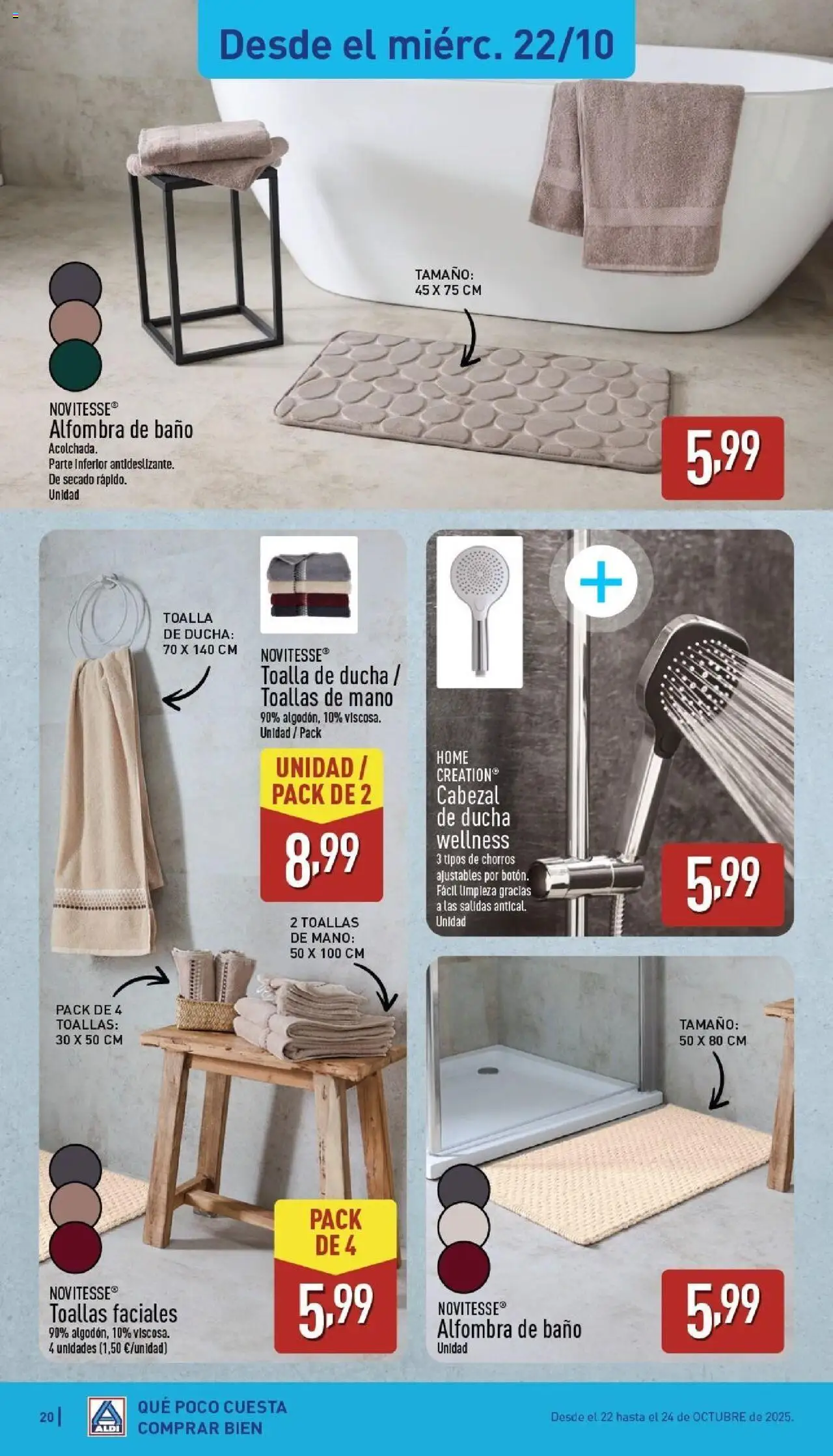Aldi folleto Península │ válido desde el 20.10.2025 | Página: 20 | Productos: Cabezal de ducha, Baño, Ducha, Alfombra
