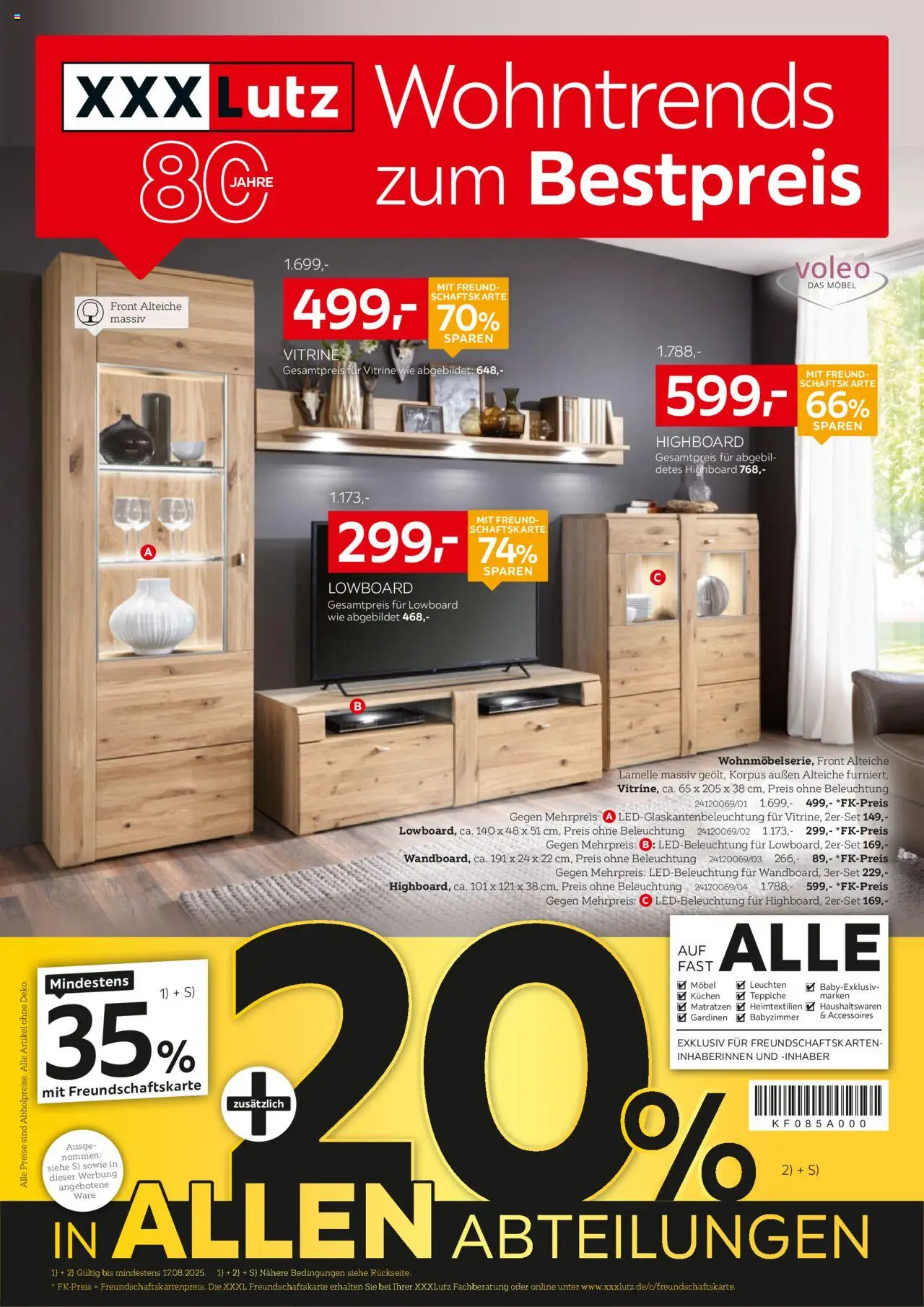 XXXL Lutz Wohntrends zum Bestpreis - gültig ab dem 04.08.2025 | Seite: 1 | Produkte: Lowboard, HIghboard, Vitrine, Kuchen