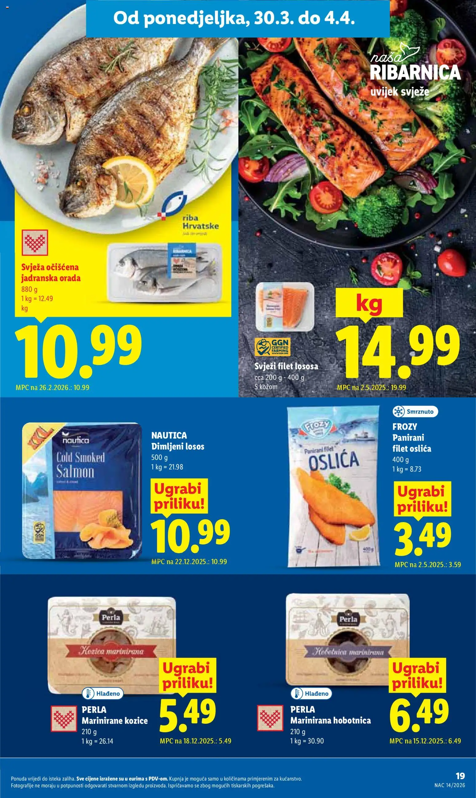 Lidl katalog | vrijedi od 30.03.2026 | Stranica: 19 | Proizvodi: Hobotnica, Riba, Losos, Kozice