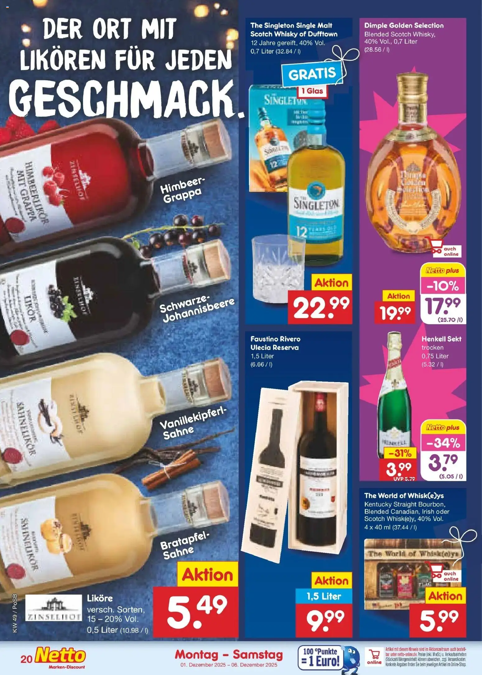 Netto Marken-Discount prospekt Amberg	 – gültig ab 01.12.2025 | Seite: 22 | Produkte: Whisky, Sekt, Likör, Sahne