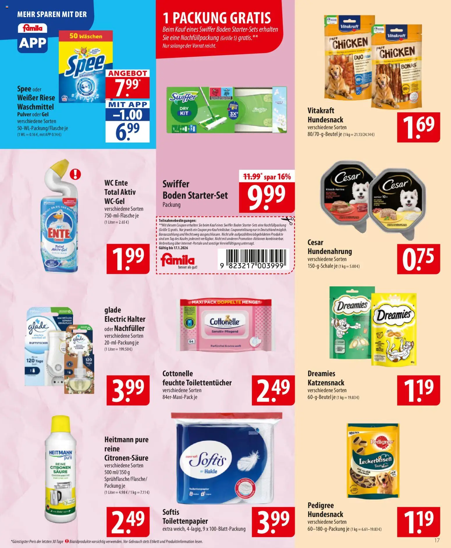 Famila Prospekt 	 – gültig ab 12.01.2026 | Seite: 17 | Produkte: Spee, Swiffer, Ente, Toilettenpapier
