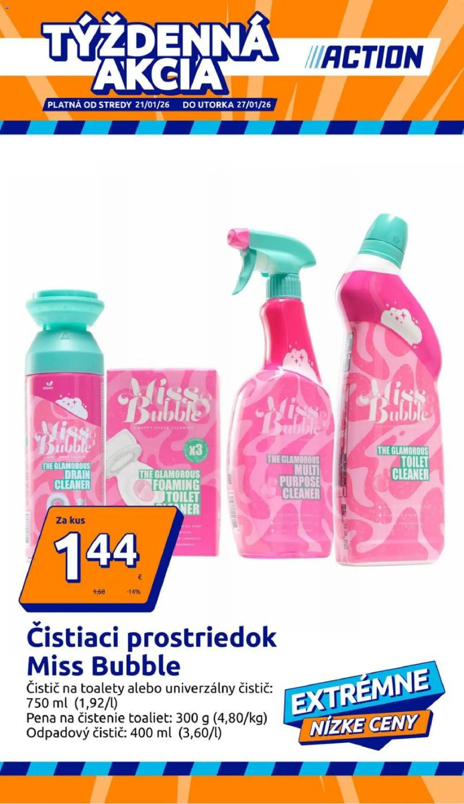 Nové Action akcie – leták je platný od 21.01.2026 | Strana: 1 | Produkty: Čistiaci prostriedok