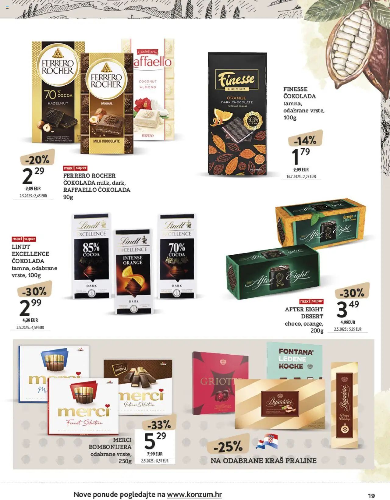 Konzum HR akciós ujság - amely érvényes a következő dátumtól: 13.10.2025 | Oldal: 19 | Termékek: Raffaello, Ferrero rocher, Praliné