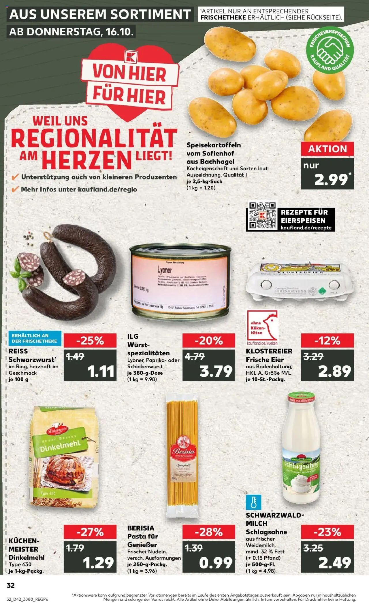 Kaufland prospekt Ellwangen (Jagst)	 – gültig ab 19.10.2025 | Seite: 32 | Produkte: Schlagsahne, Milch, Eier, Paprika