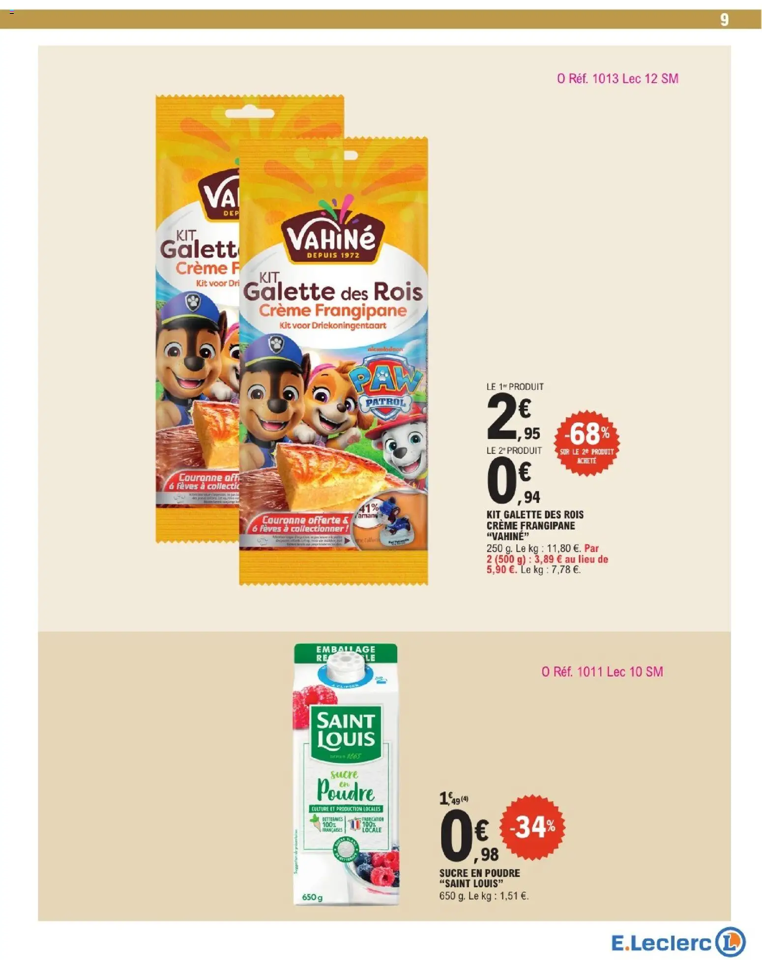 {H1} | Page: 9 | Produits: Sucre, Galette des rois, Poudre, Crème