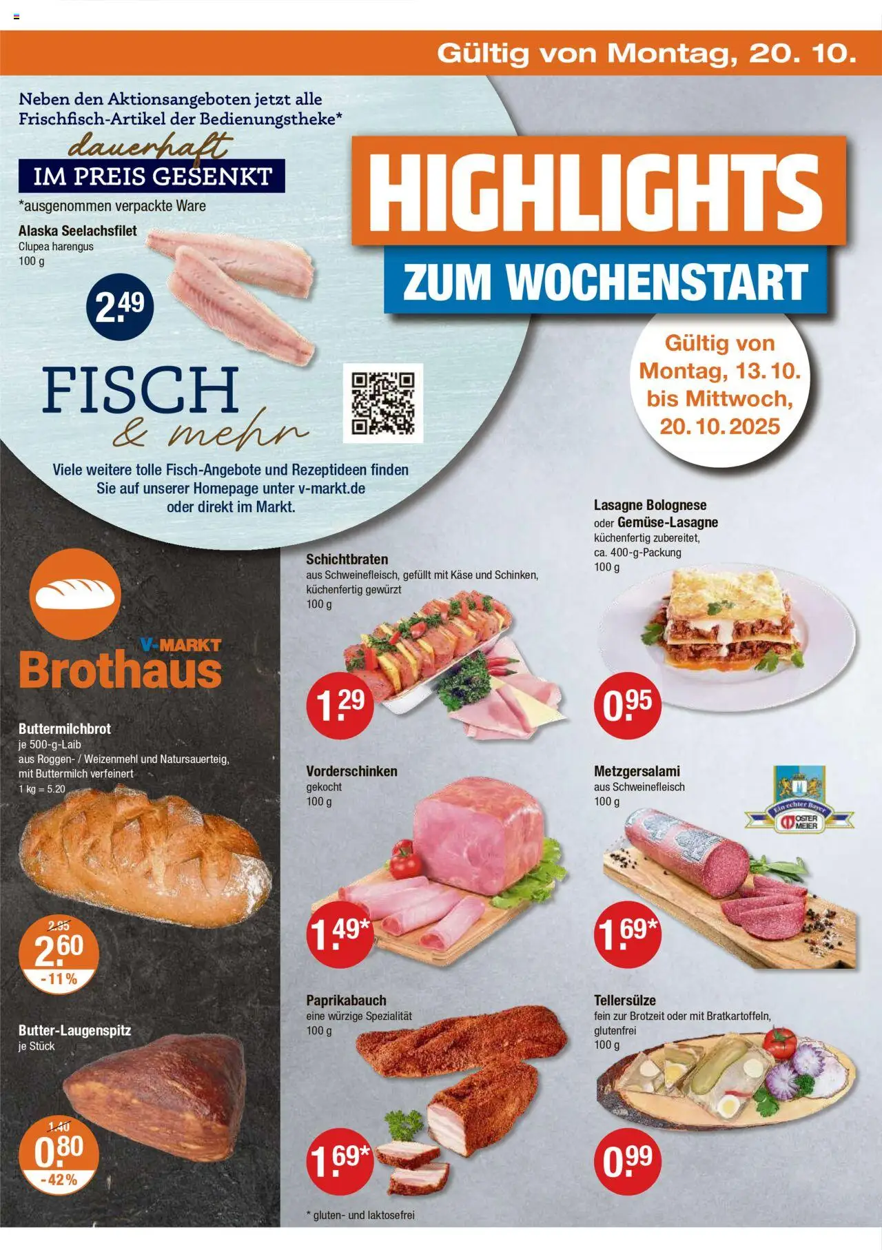 V-Markt - M&#252;nchen – gültig ab 16.10.2025 | Seite: 22 | Produkte: Buttermilch, Käse, Fisch, Schweinefleisch