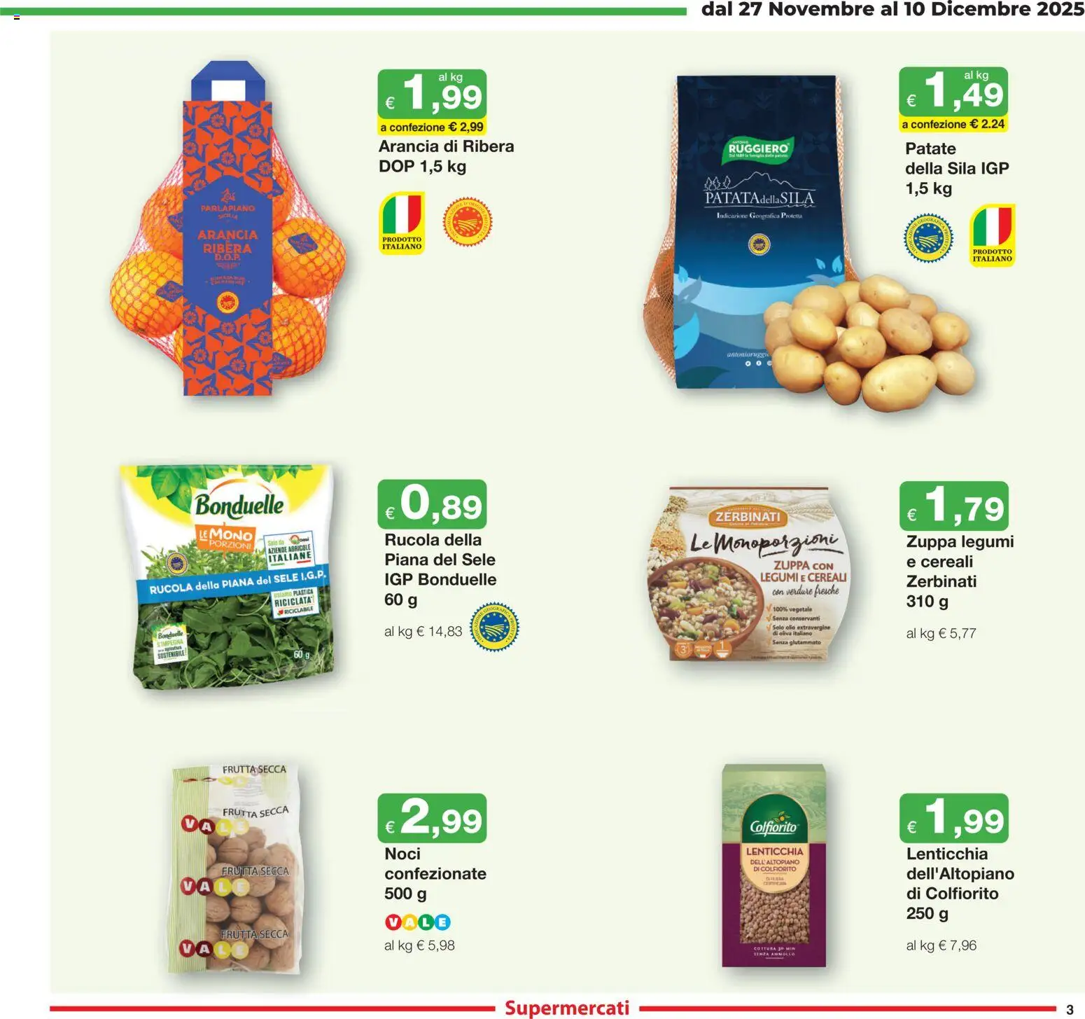 Volantino Sì con Te del 27.11.2025 | Pagina: 3 | Prodotti: Rucola, Cereali, Patate, Arancia