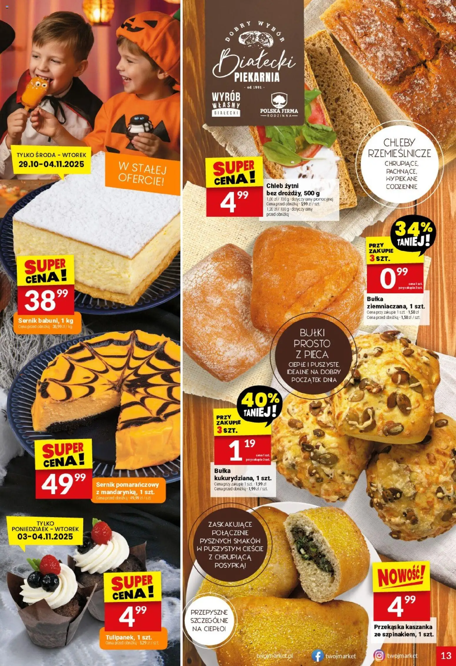Twój Market Gazetka od 29.10.2025 | Strona: 13 | Produkty: Chleb żytni, Piekarnia, Kaszanka, Chleb