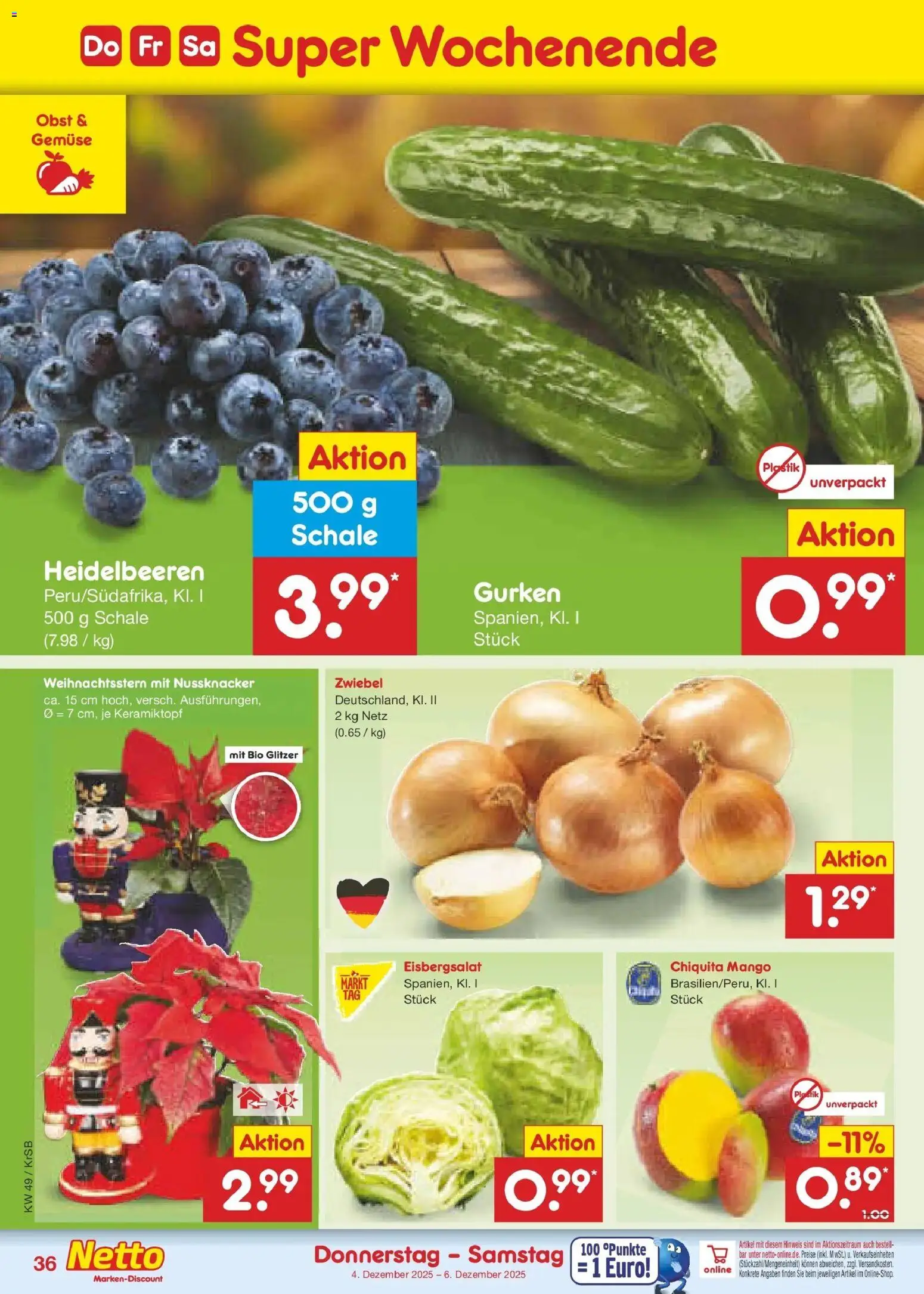 Netto Marken-Discount prospekt Jüchen	 – gültig ab 01.12.2025 | Seite: 38 | Produkte: Heidelbeeren, Obst, Mango, Gurken