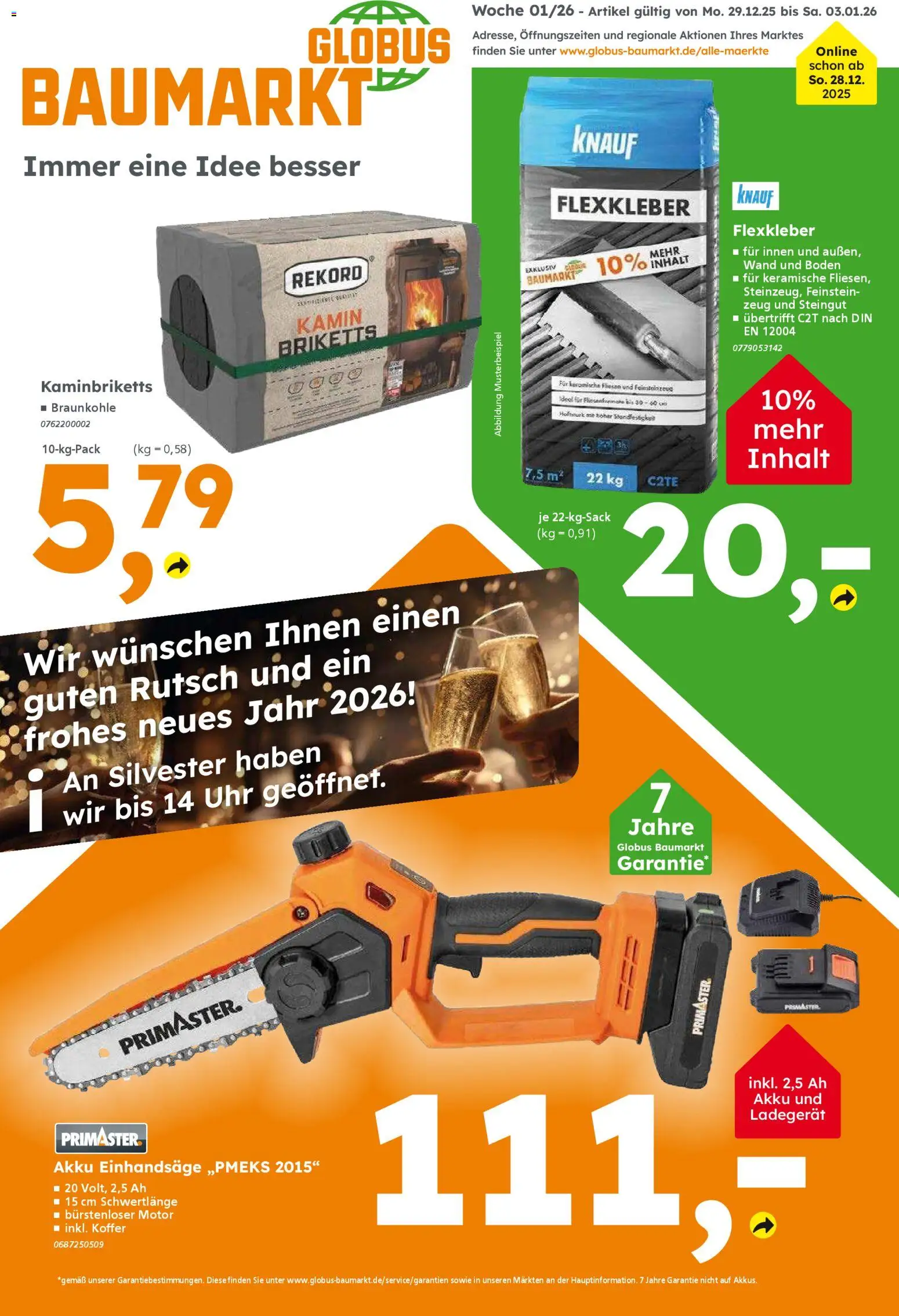 Globus Baumarkt prospekt Oststeinbek	 – gültig ab 29.12.2025 | Seite: 1 | Produkte: Kamin, Koffer, Ladegerät, Uhr
