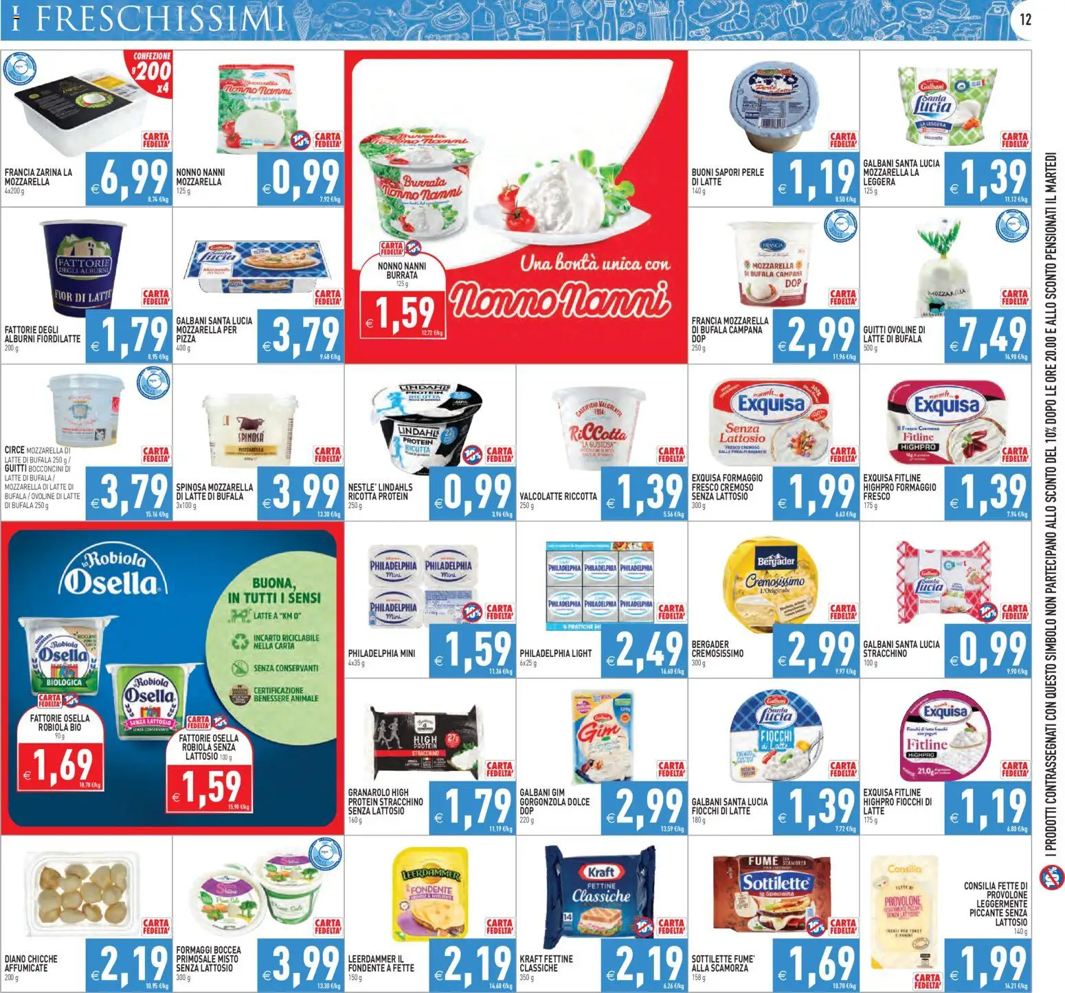 Volantino PIM Supermercati del 19.11.2025 | Pagina: 12 | Prodotti: Provolone, Fiocchi di latte, Mozzarella, Tonno