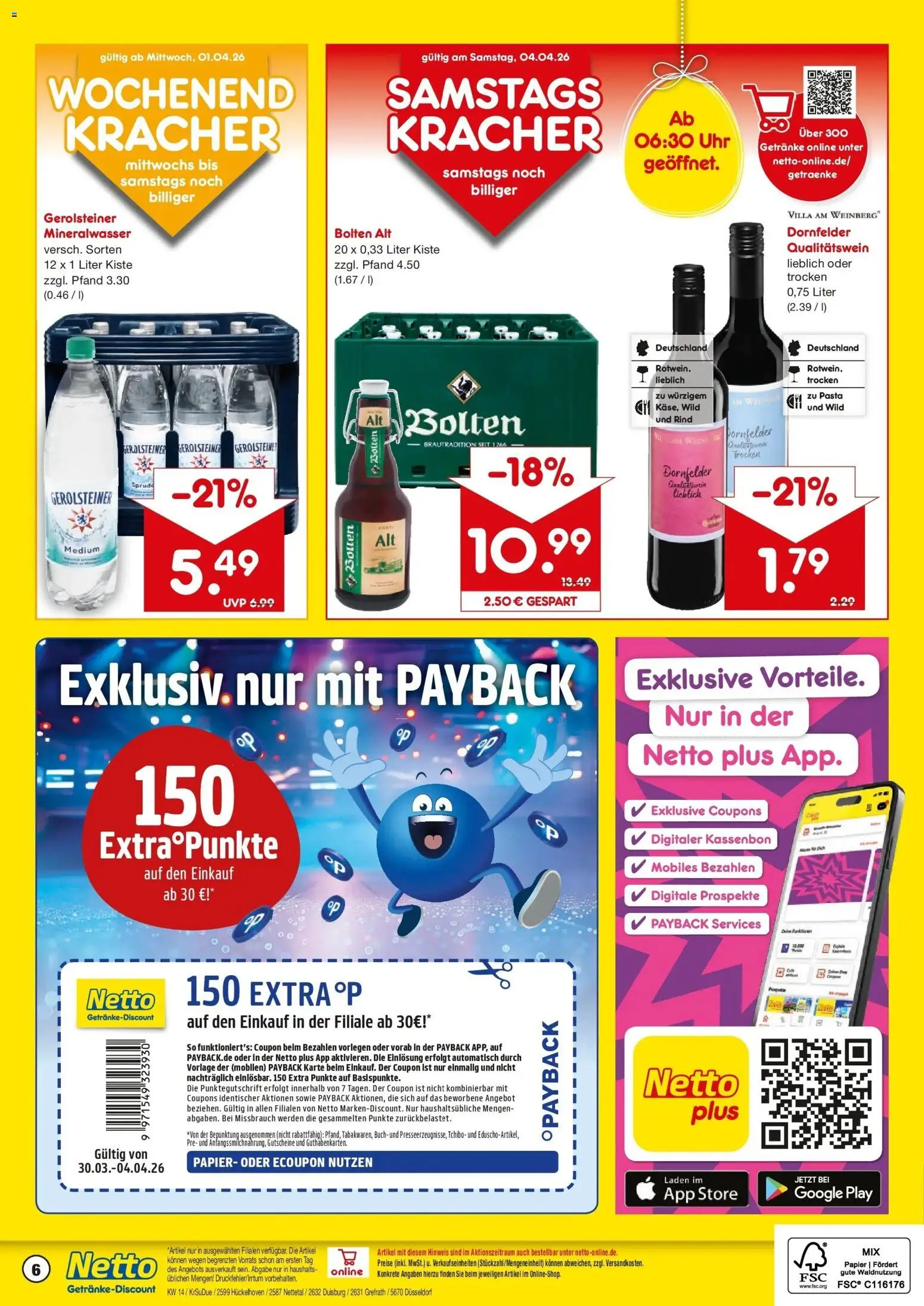 Netto Marken-Discount Prospekt Hückelhoven-Baal	 – gültig ab 30.03.2026 | Seite: 6 | Produkte: Mineralwasser, Pasta, Uhr, Gerolsteiner