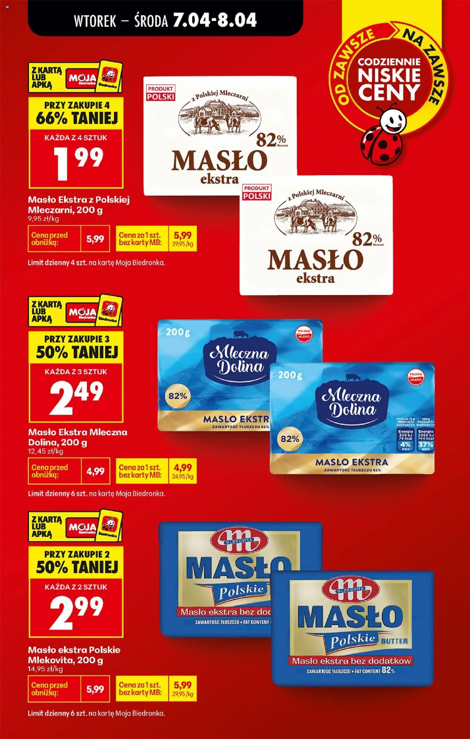 Biedronka gazetka od wtorku od 07.04.2026 | Strona: 5 | Produkty: Karta, Mleko mleczna dolina, Masło Polskie, Mleko