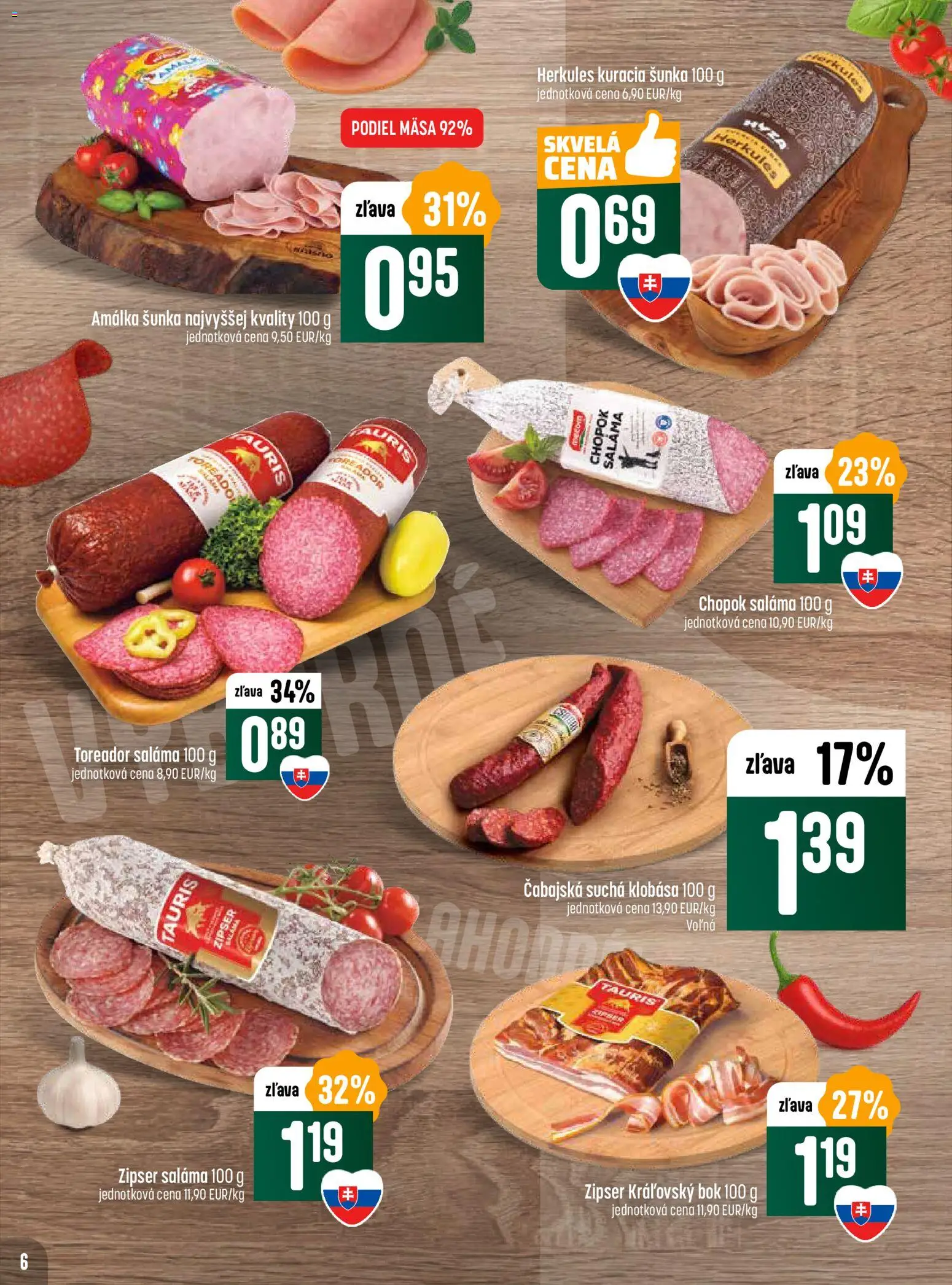 Nové COOP Jednota akcie – leták je platný od 13.11.2025 | Strana: 6 | Produkty: Saláma, Šunka, Klobása