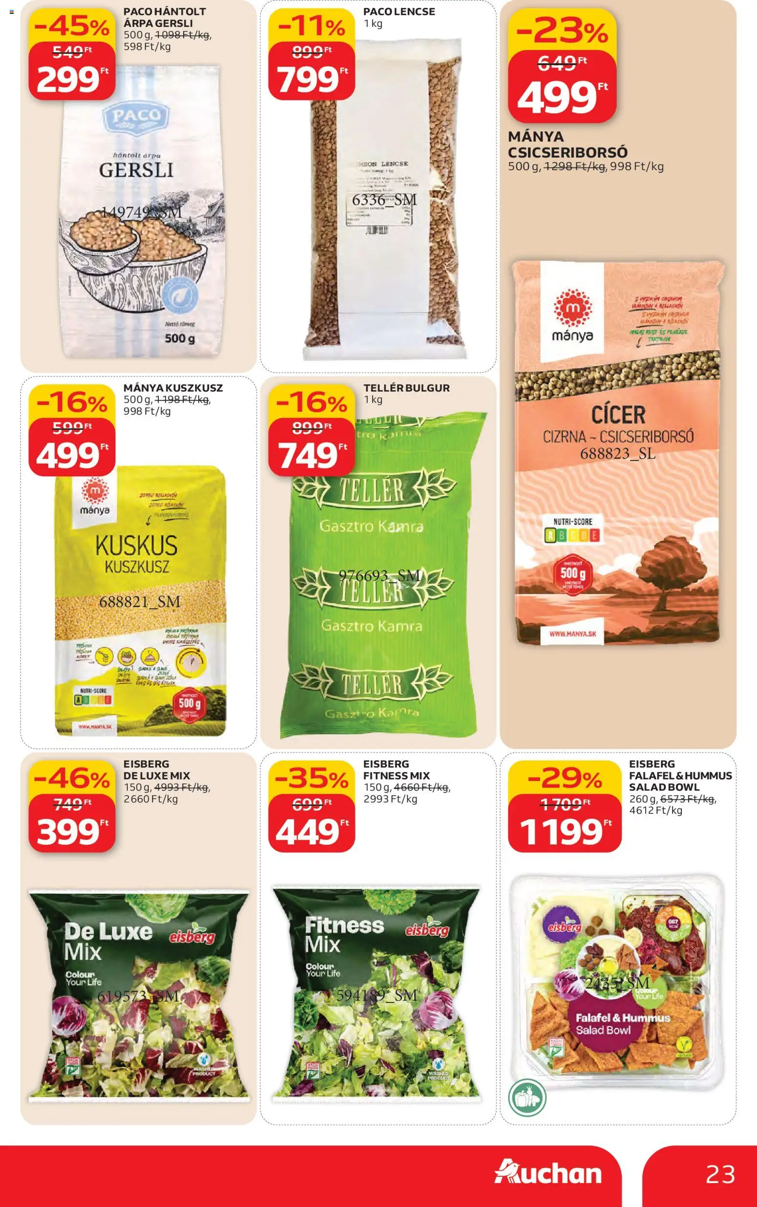 Auchan akciós ujság - amely érvényes a következő dátumtól: 26.02.2026 | Oldal: 23 | Termékek: Csicseriborsó, Lencse, Bulgur, Kuszkusz