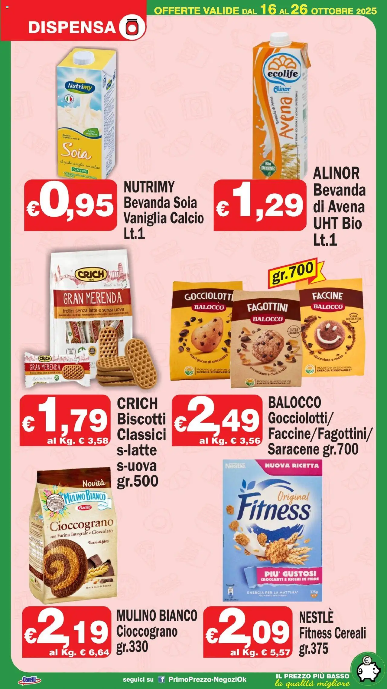 Volantino Primo Prezzo del 16.10.2025 | Pagina: 5 | Prodotti: Bevanda di avena, Olio, Farina, Frollini