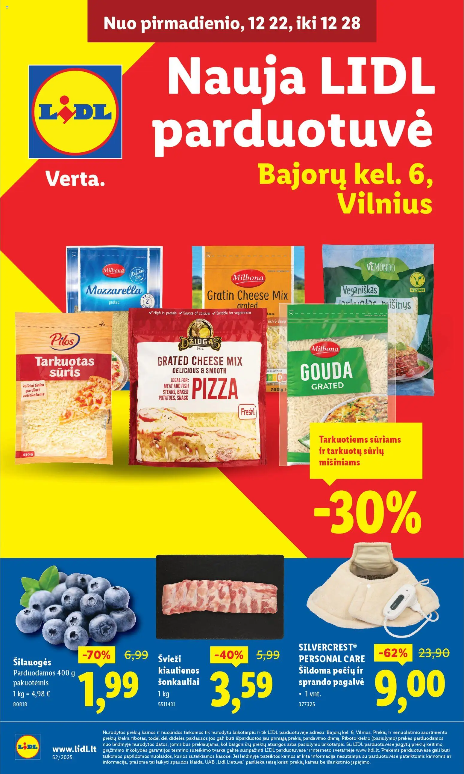 LIDL akcijos nuo 22.12.2025 | Puslapis: 1 | Prekių: Kiaulienos, Pagalvė, Šilauogės, Sūris